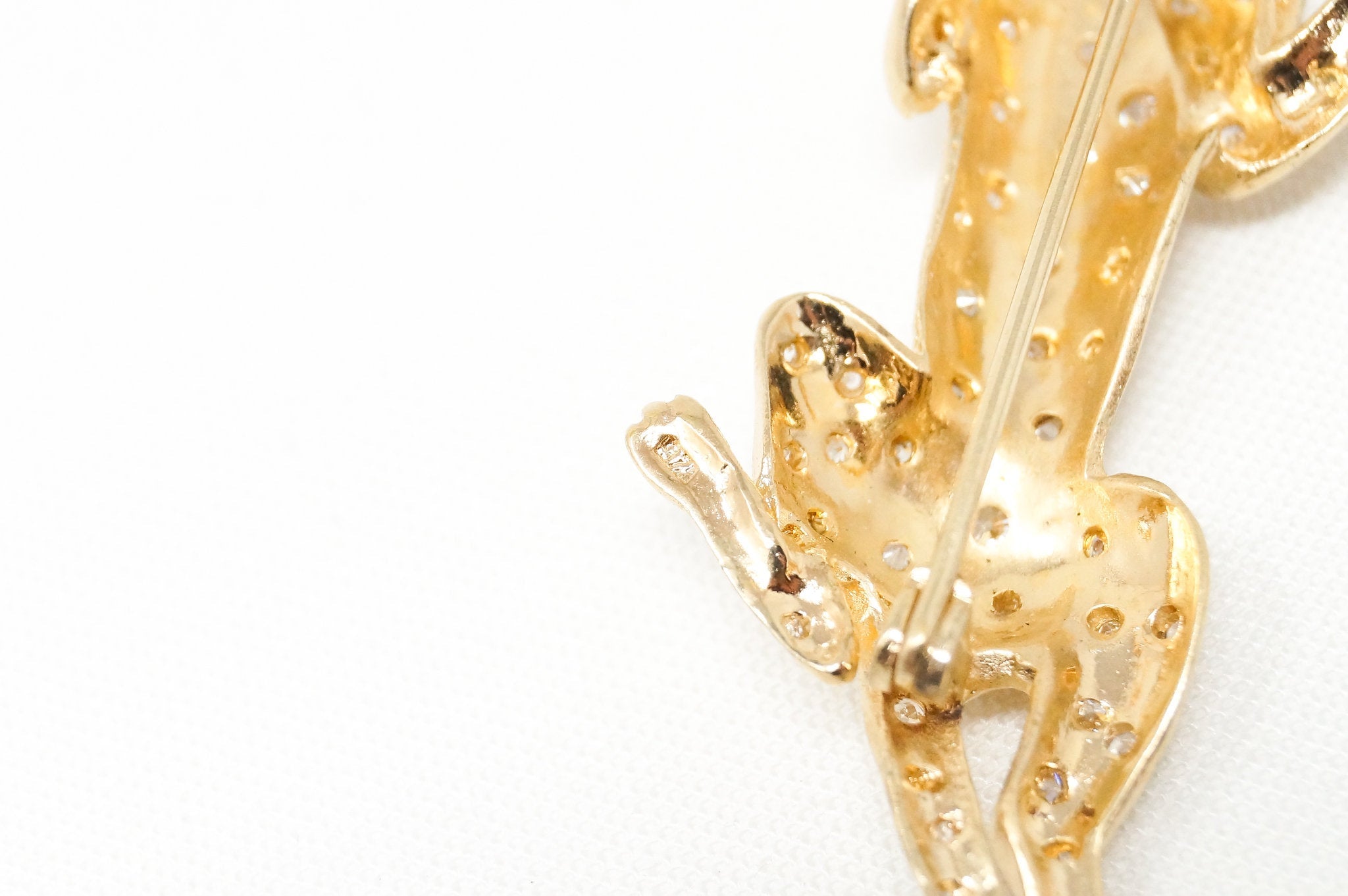 Vintage Gold Vermeil Garnet CZ Cheetah Sterling Silver Brooch Pin