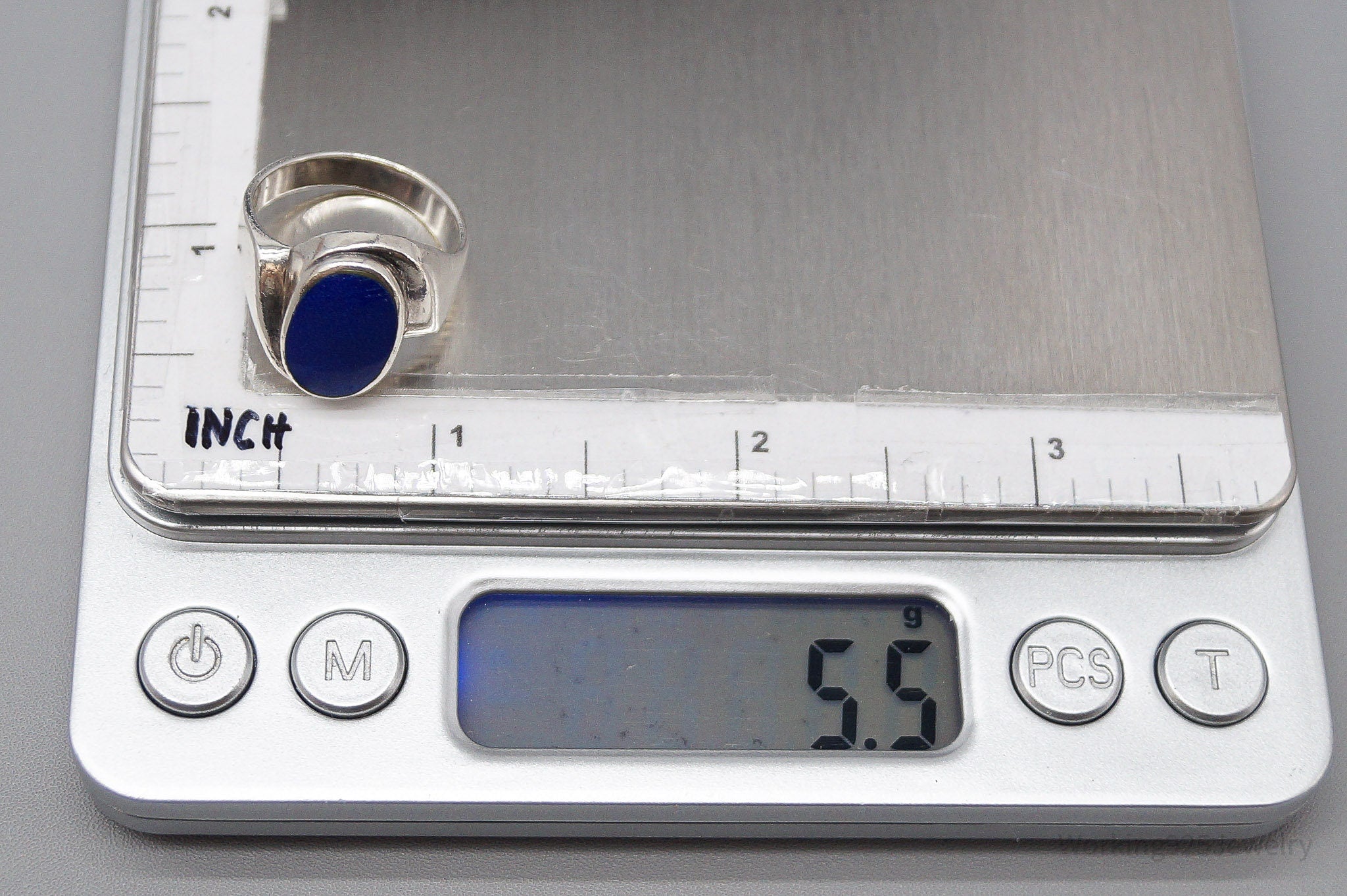 Vintage Lapis Lazuli Modernist Style Sterling Silver Ring - Size 6.5