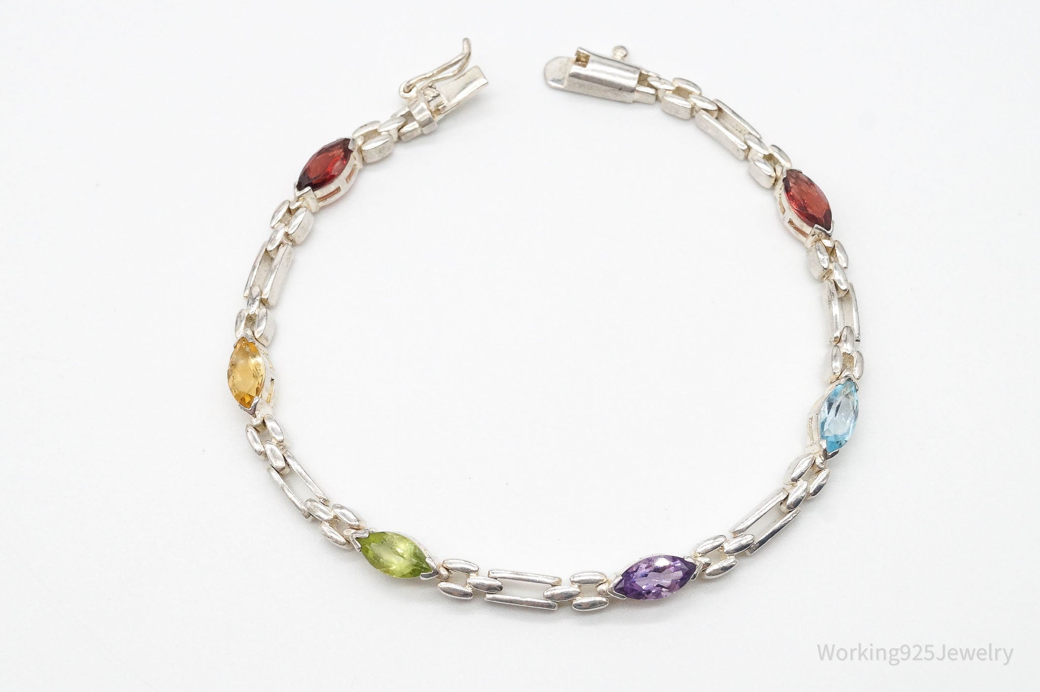 Vintage Multi Gemstones Sterling Silver Bracelet