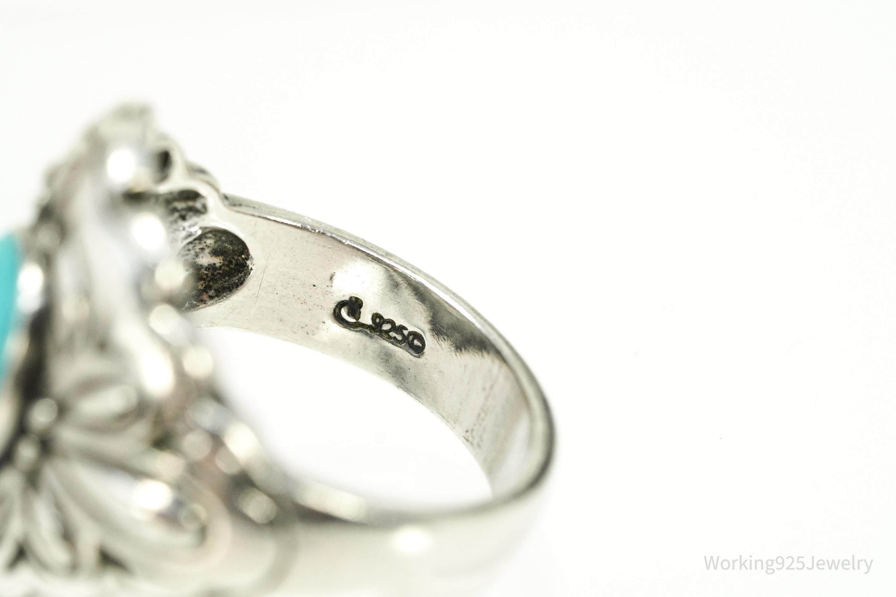 Vintage Native Carolyn Pollack Turquoise Sterling Silver Ring - Size 8