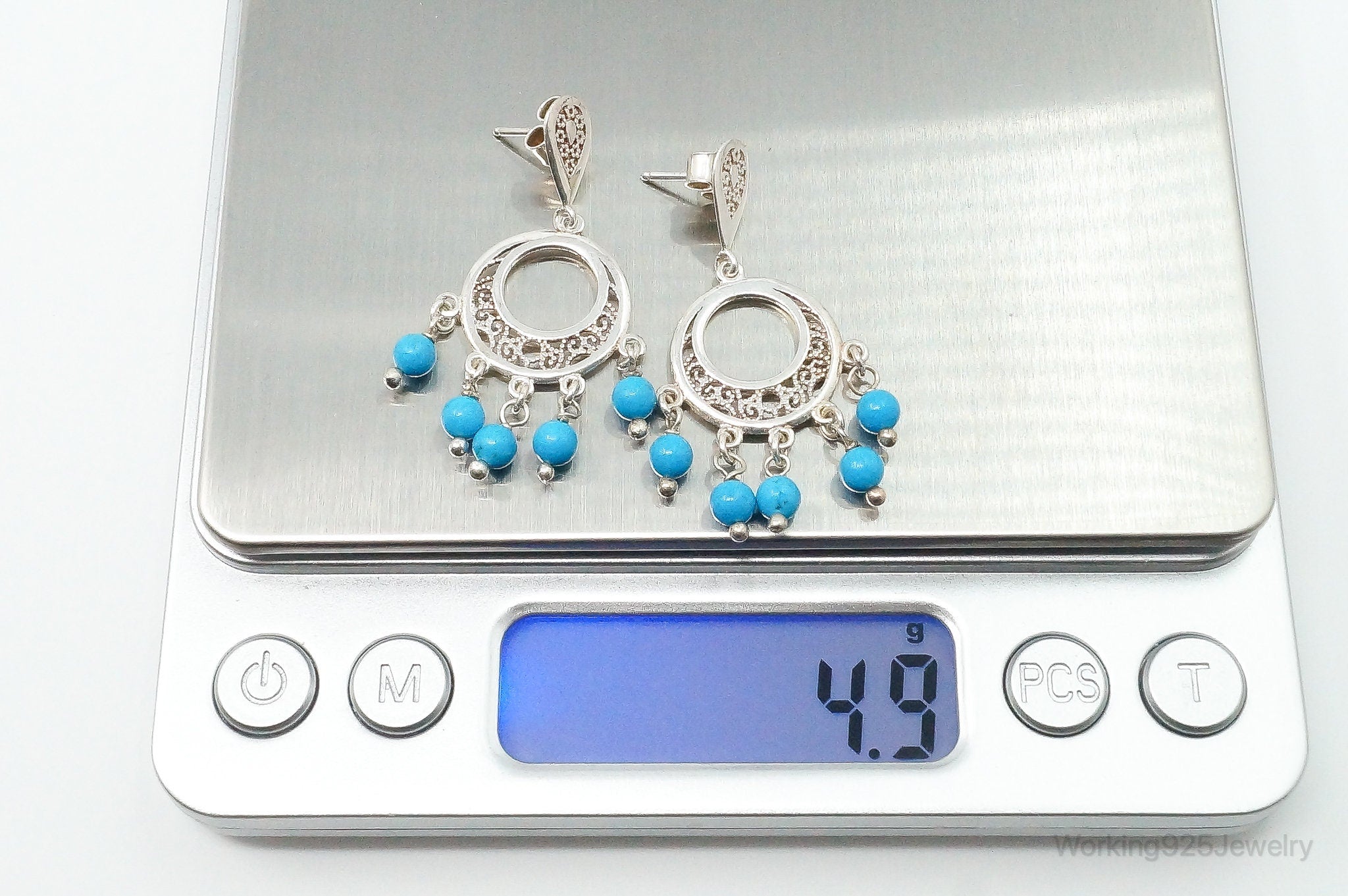 Vintage Turquoise Bali Style Sterling Silver Earrings