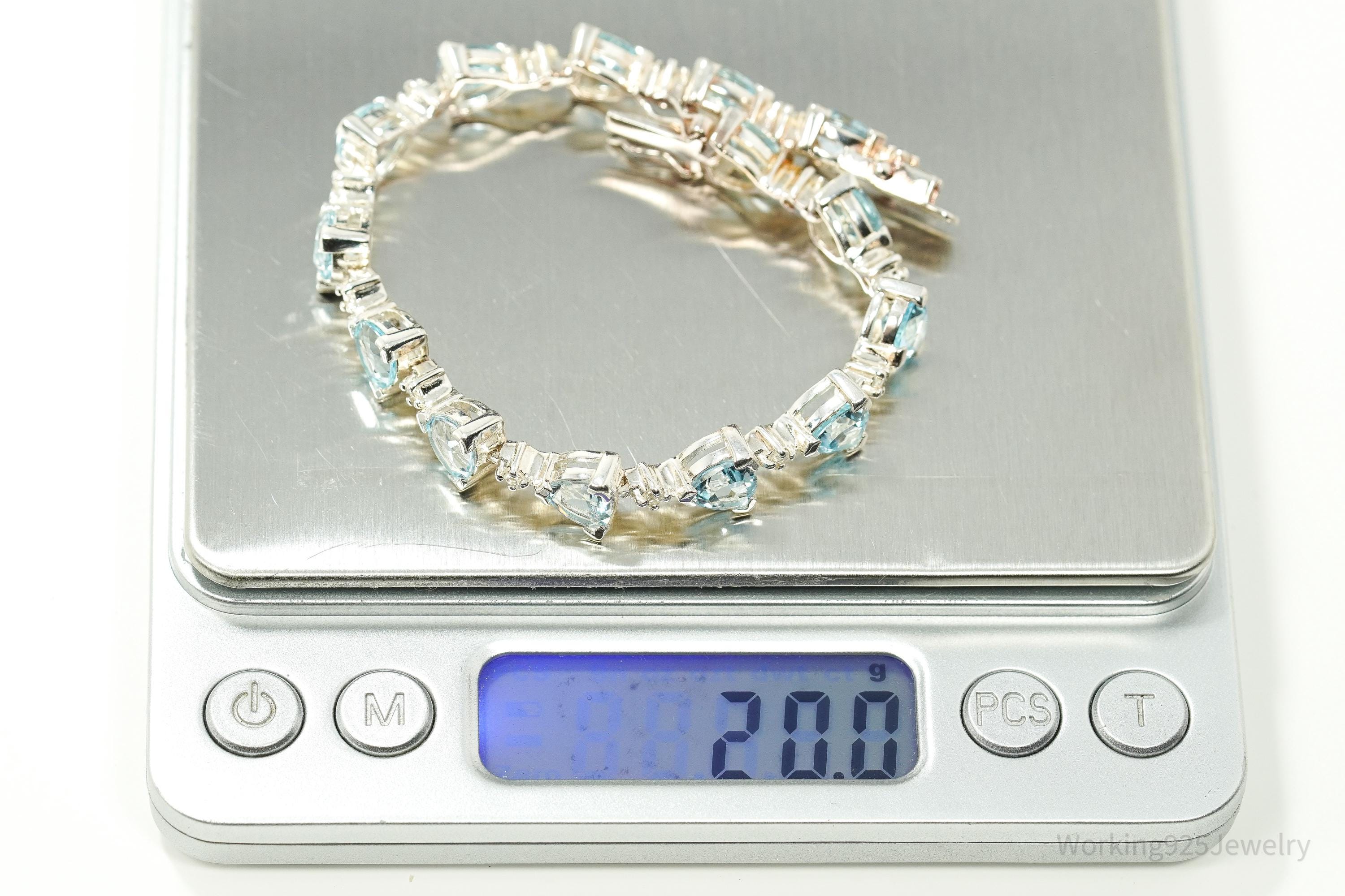 Vintage Blue Topaz & Cubic Zirconia Sterling Silver Bracelet 7.25"