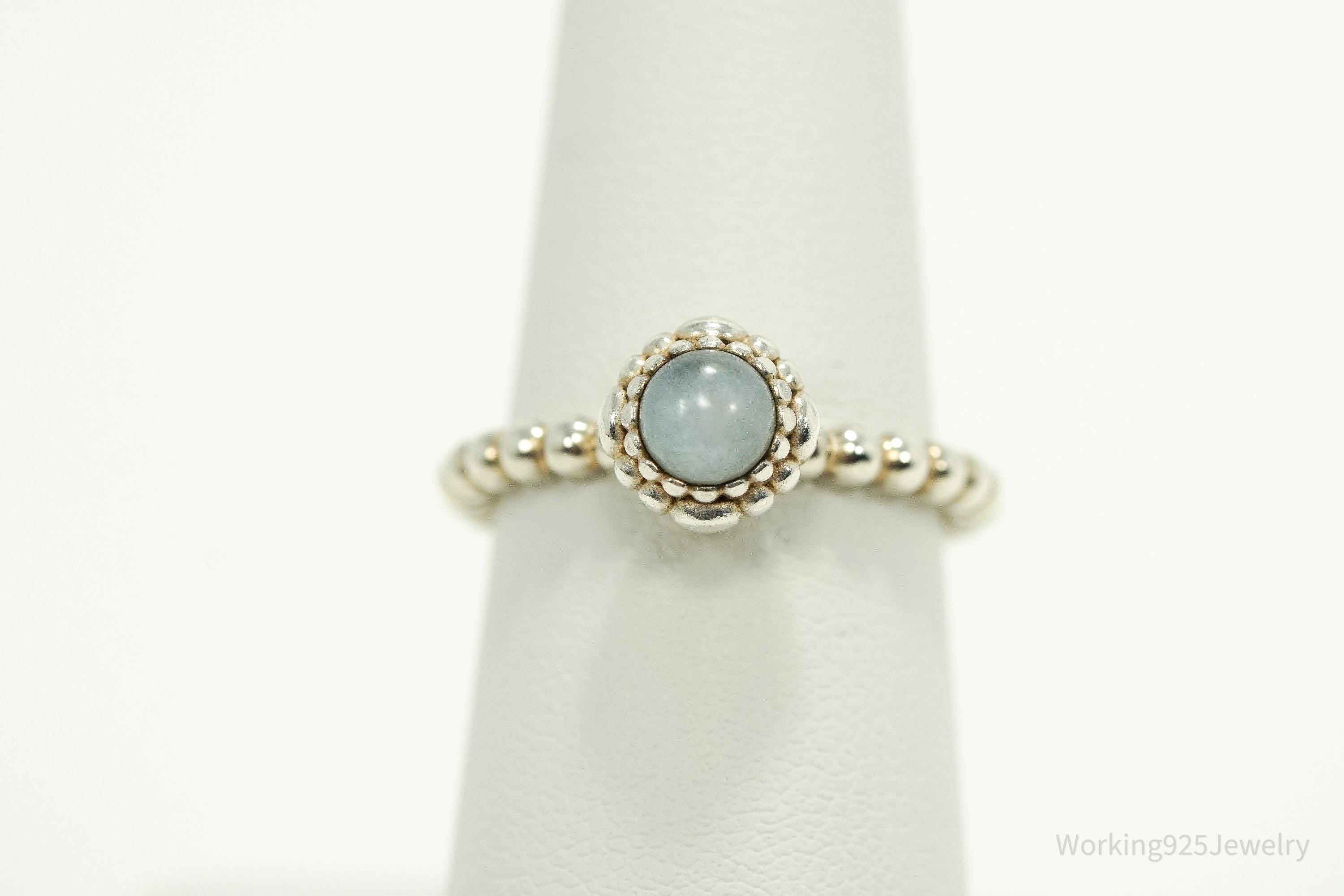 Designer Pandora March Birthday Blooms Aquamarine Sterling Silver Ring - Size 7