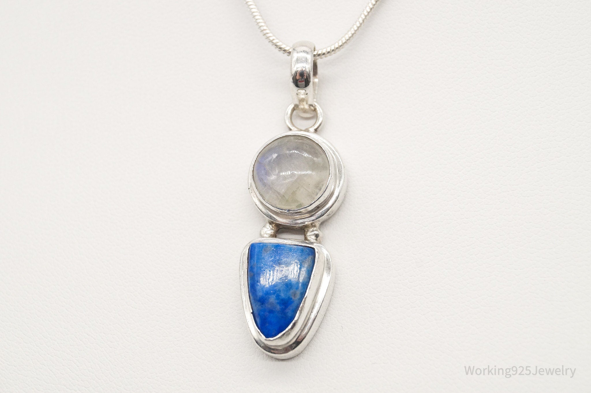 Vintage Moonstone Lapis Lazuli Sterling Silver Necklace