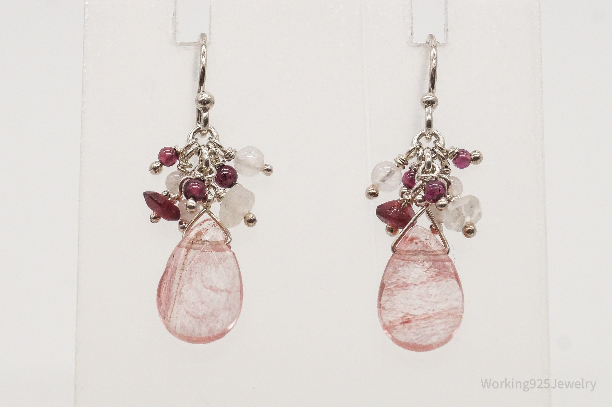 Vintage Strawberry Quartz Garnet Silver Earrings