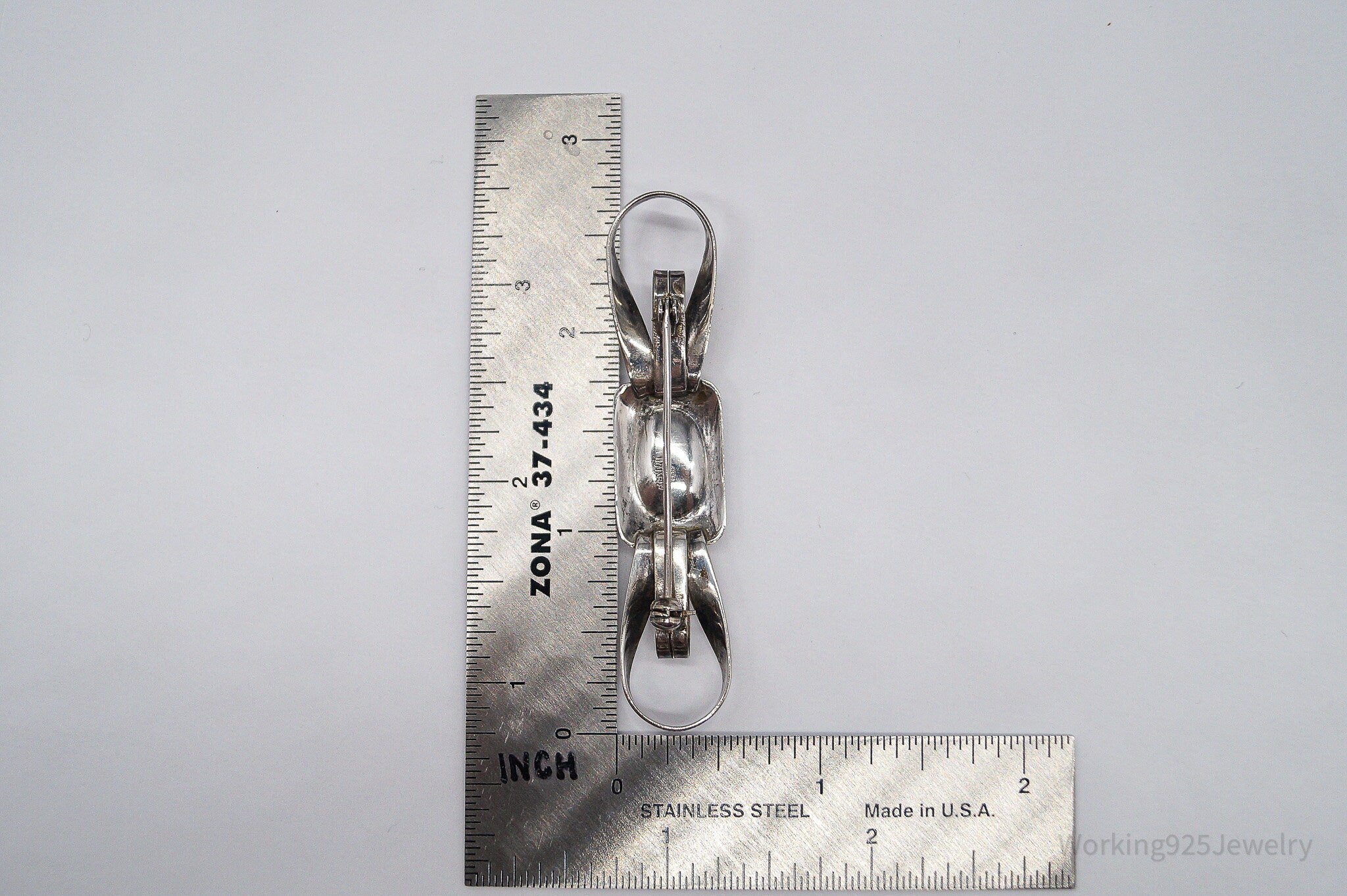 Antique Large Blue Stone Modernist Style 835 Silver Brooch Pin