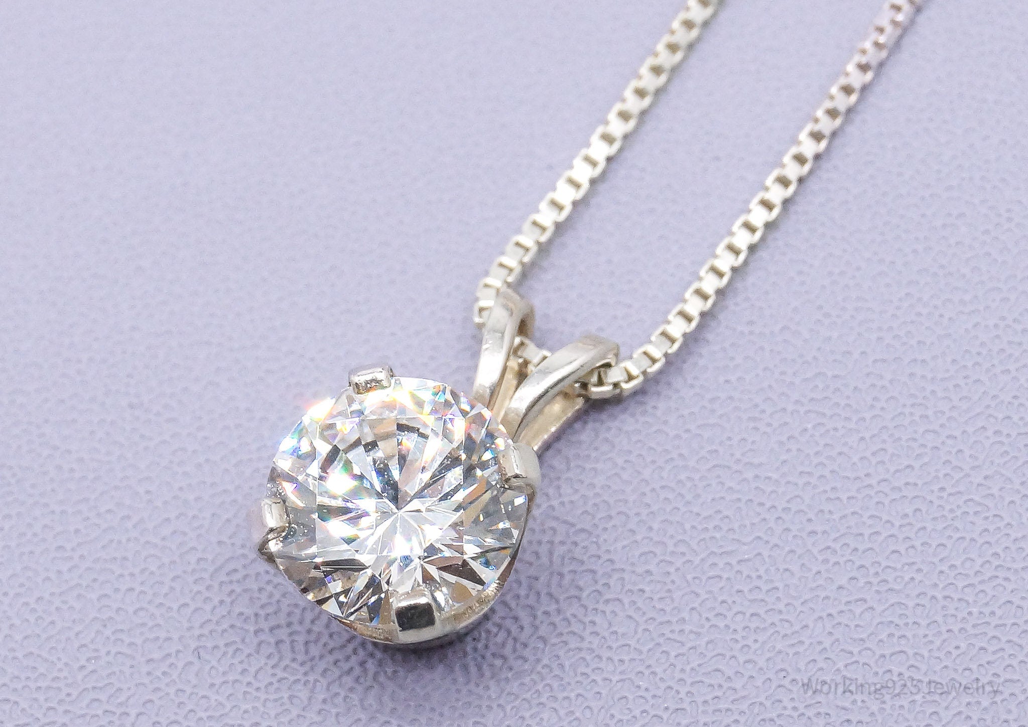 Vintage Cubic Zirconia Sterling Silver Necklace 18"