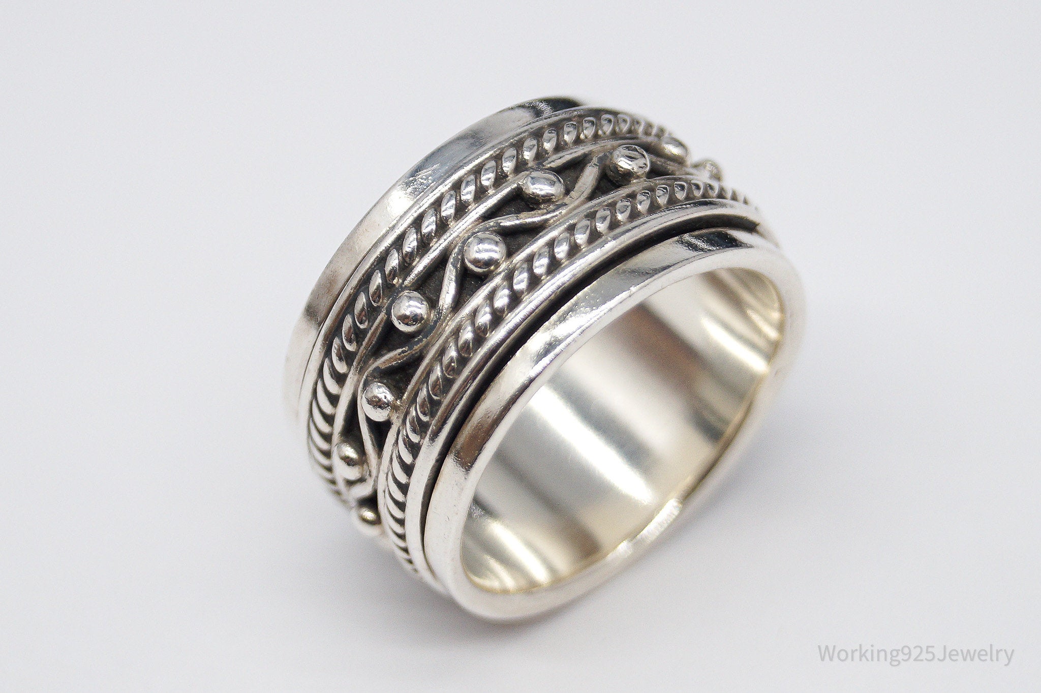 Vintage Designer GeoArt Sterling Silver Spinner Band Ring Size 6