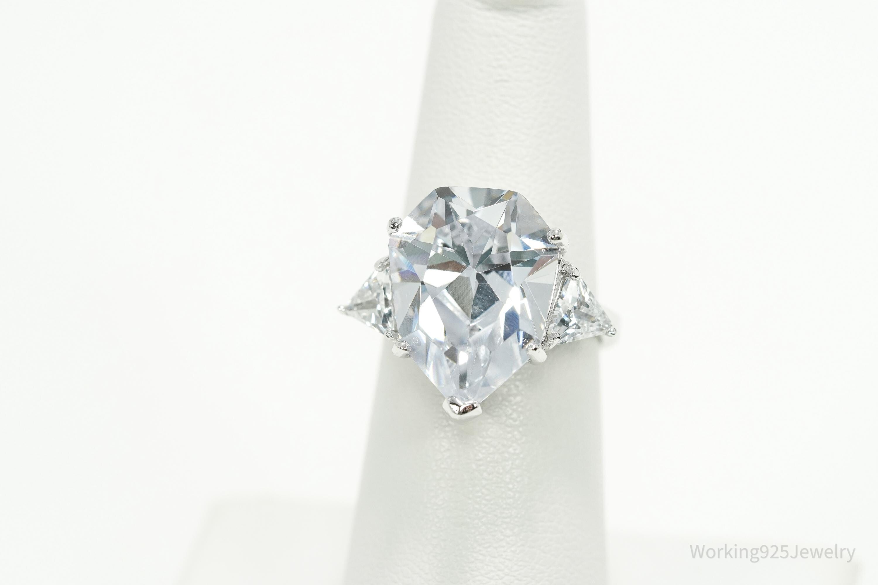 Designer PJM Large Cubic Zirconia Sterling Silver Ring - Size 6