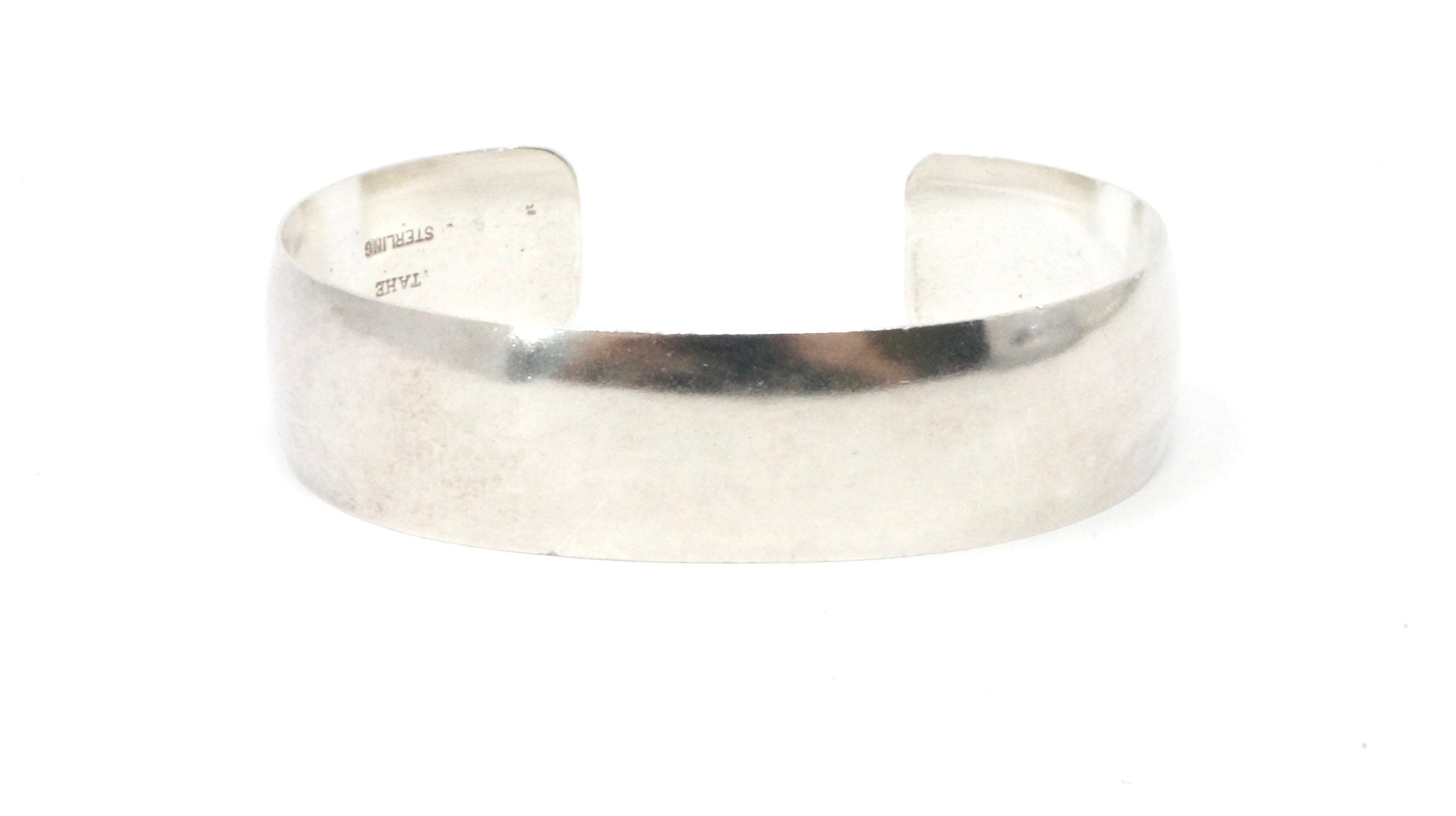 Vintage Native American Handmade TAHE Sterling Silver Smooth Cuff Bracelet