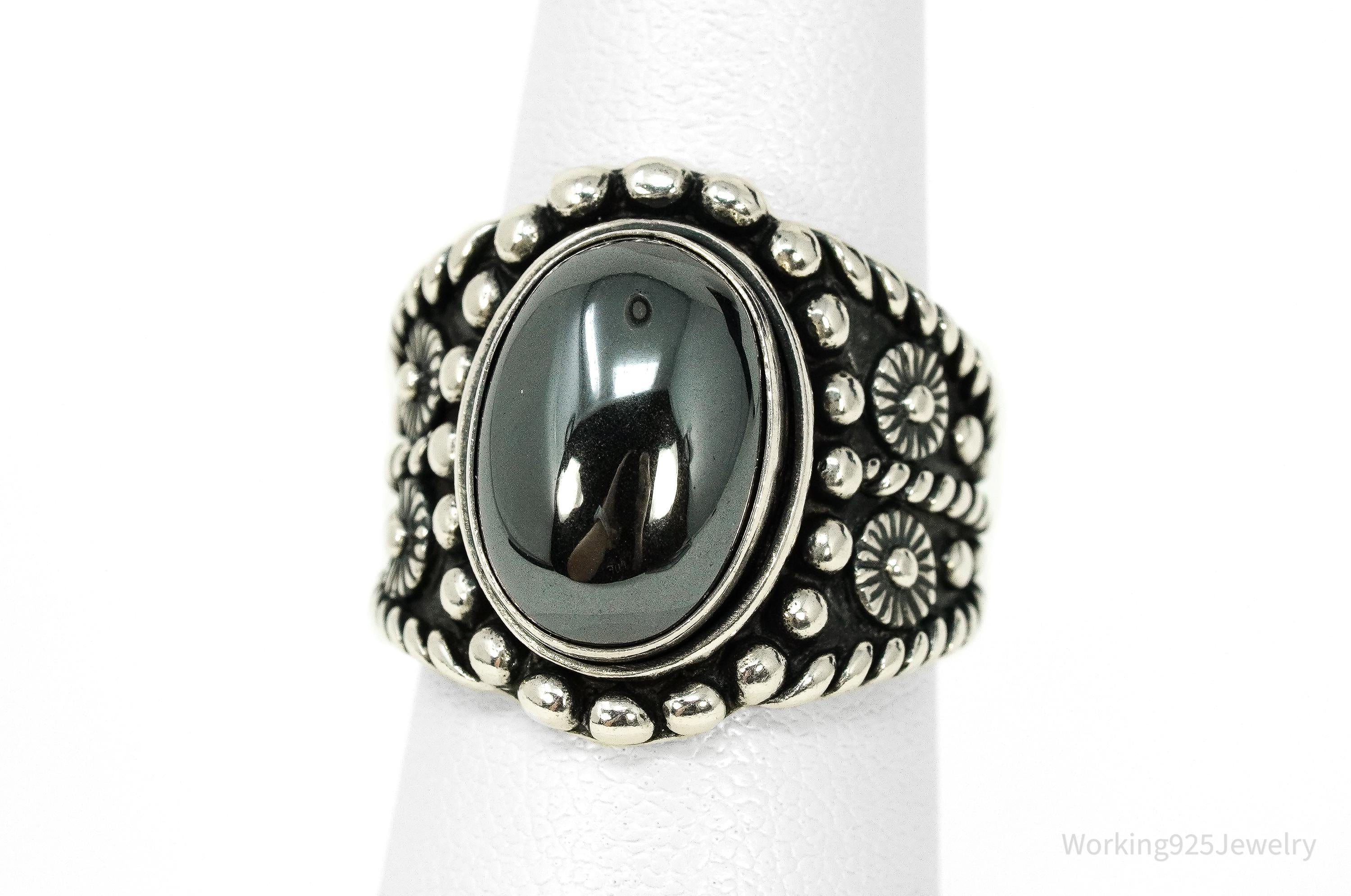 Vintage Native Designer Carolyn Pollack Relios Hematite Sterling Silver Ring - Size 6.25