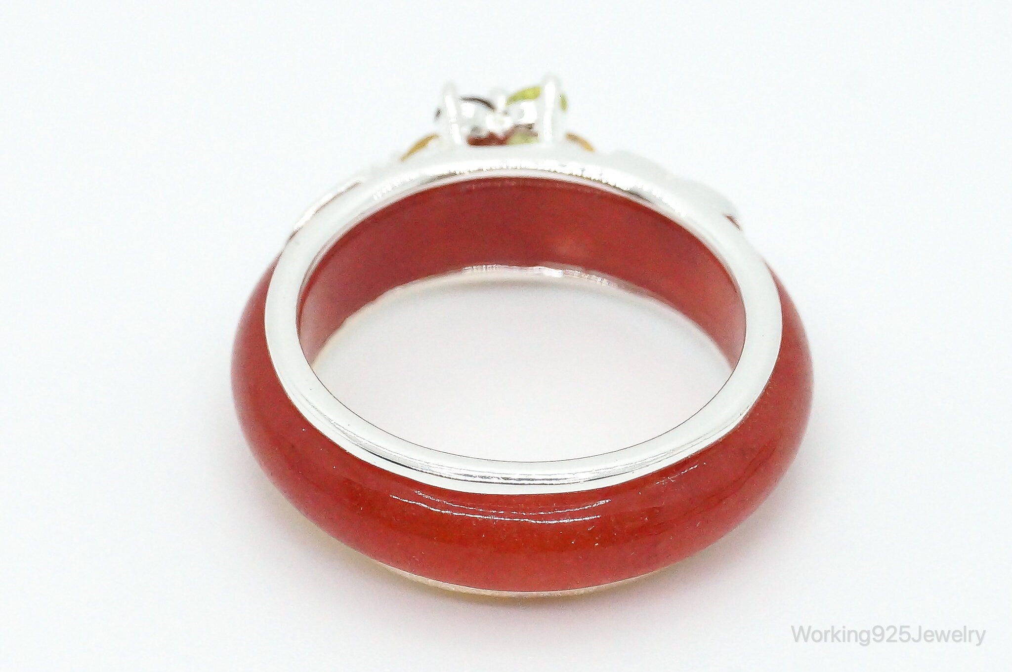 Vintage Red Jade Multi Gem Sterling Silver Ring - Size 9.75