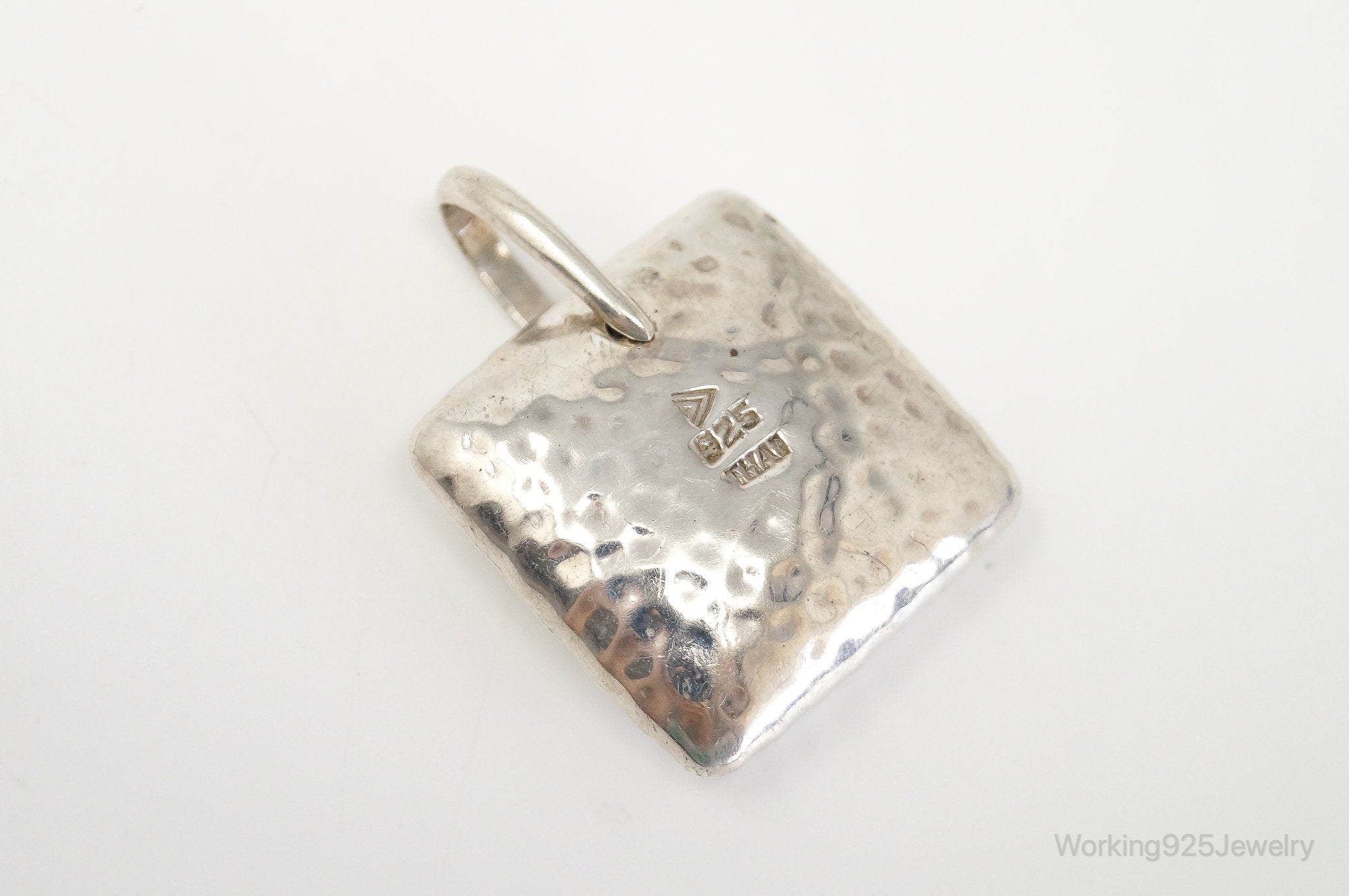 Vintage Silpada Hammered Square Pillow Sterling Silver Necklace Pendant