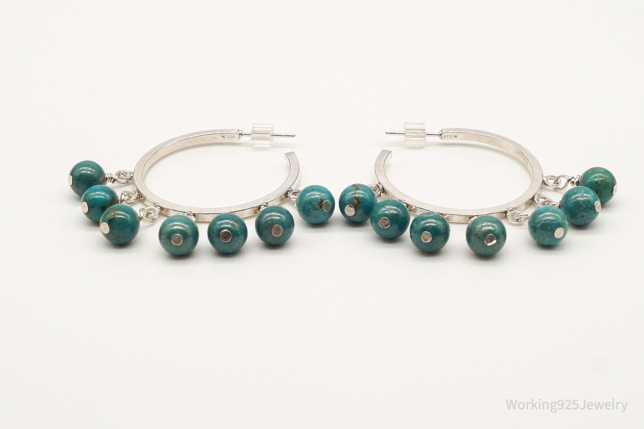 Vintage Western Style Turquoise Sterling Silver Hoop Earrings