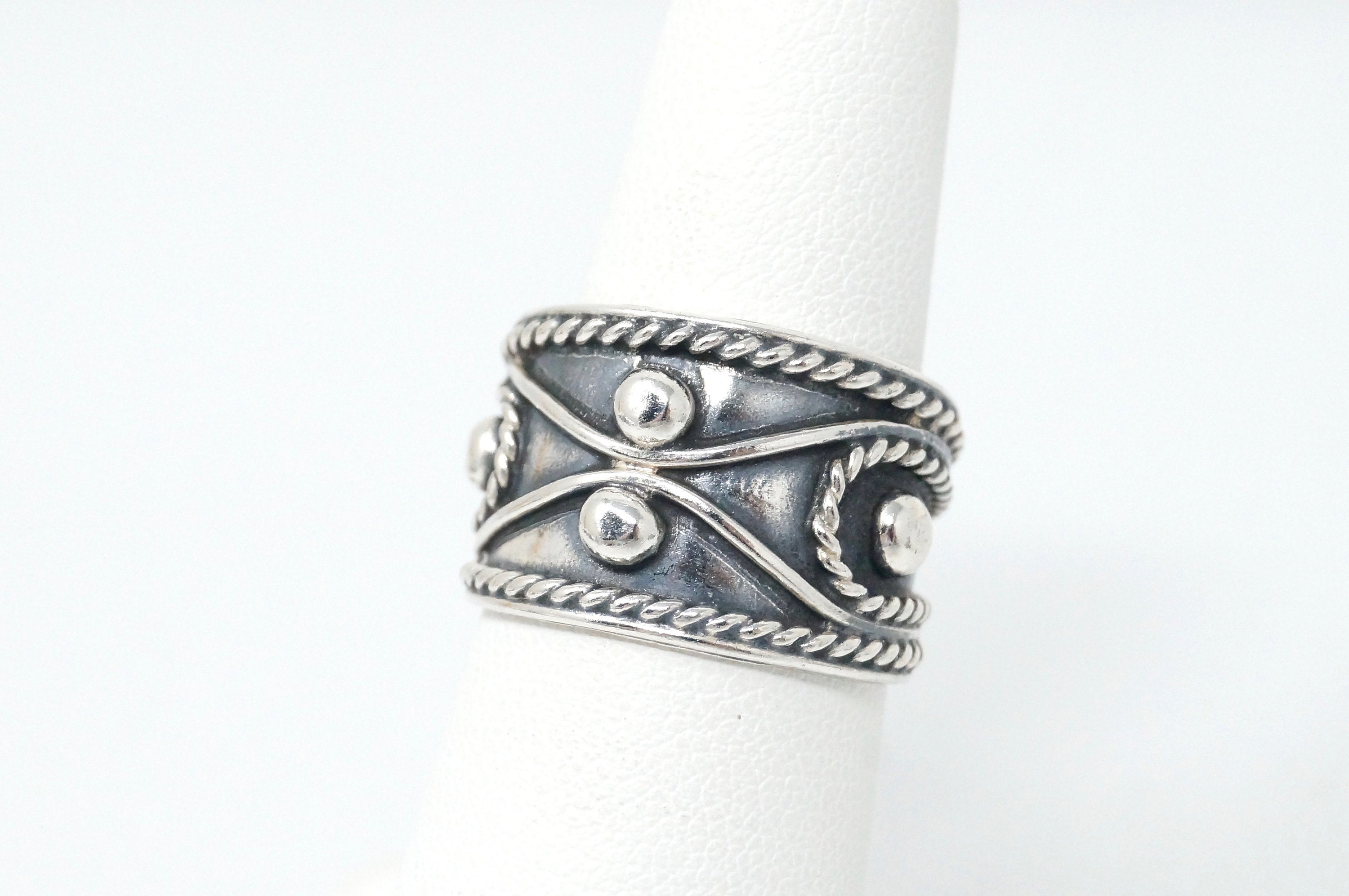 Vintage Mexico Designer Rope Oxidized Sterling Silver Band Ring Sz 6.25