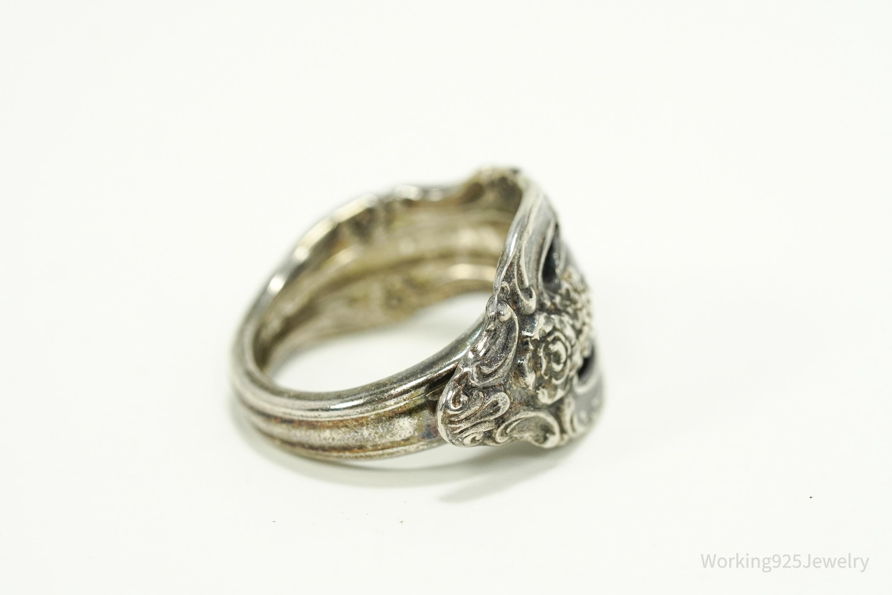 Antique Oneida "Community" Sterling Silver Floral Pattern Spoon Ring - Size 5.5