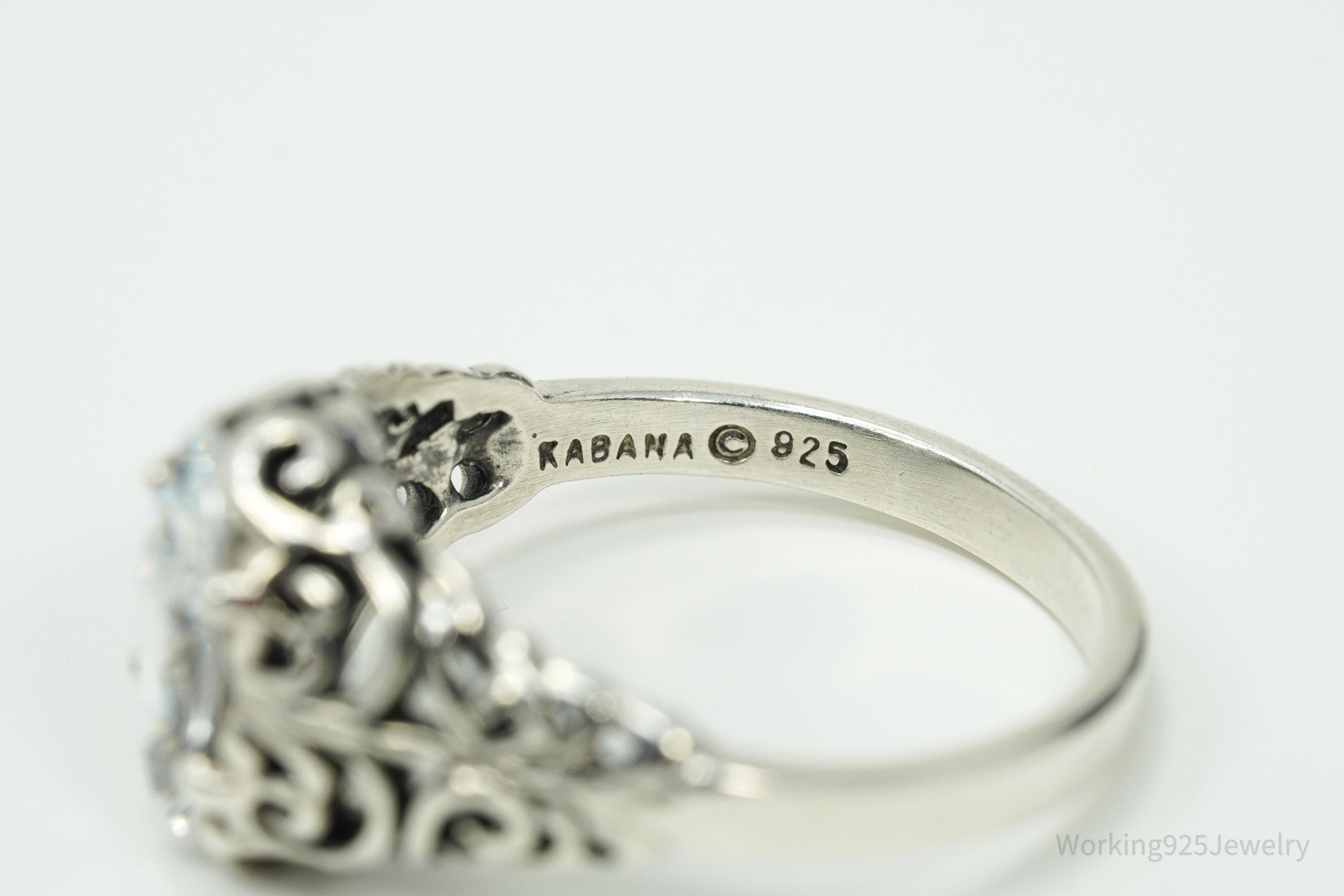 Vintage KABANA Diamonique Cubic Zirconia Sterling Silver Ring - Size 10.25