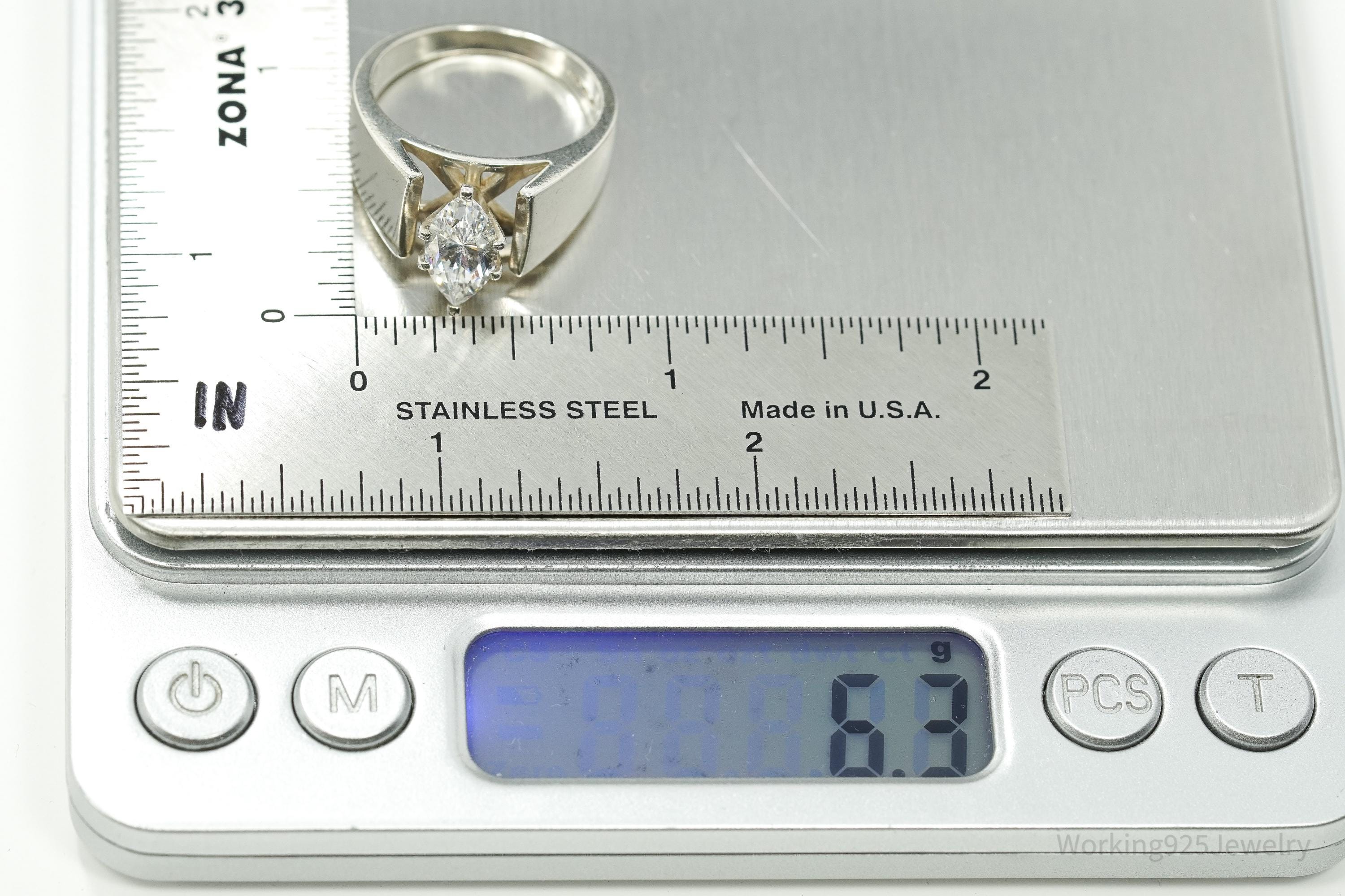 Vintage Diamonique Cubic Zirconia Sterling Silver Ring - Size 8.75