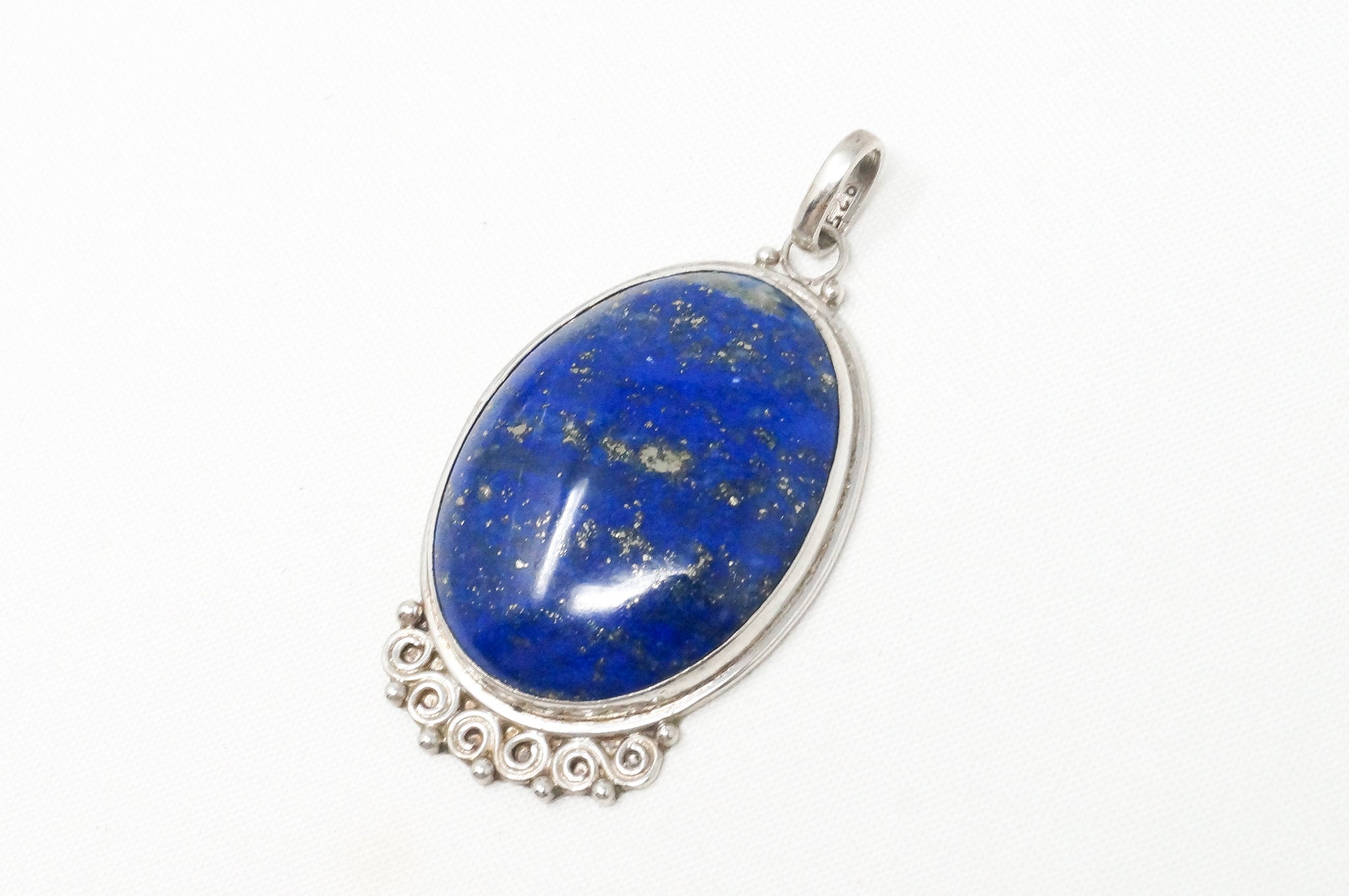 Vintage Large Handmade Lapis Lazuli Sterling Silver Necklace Pendant