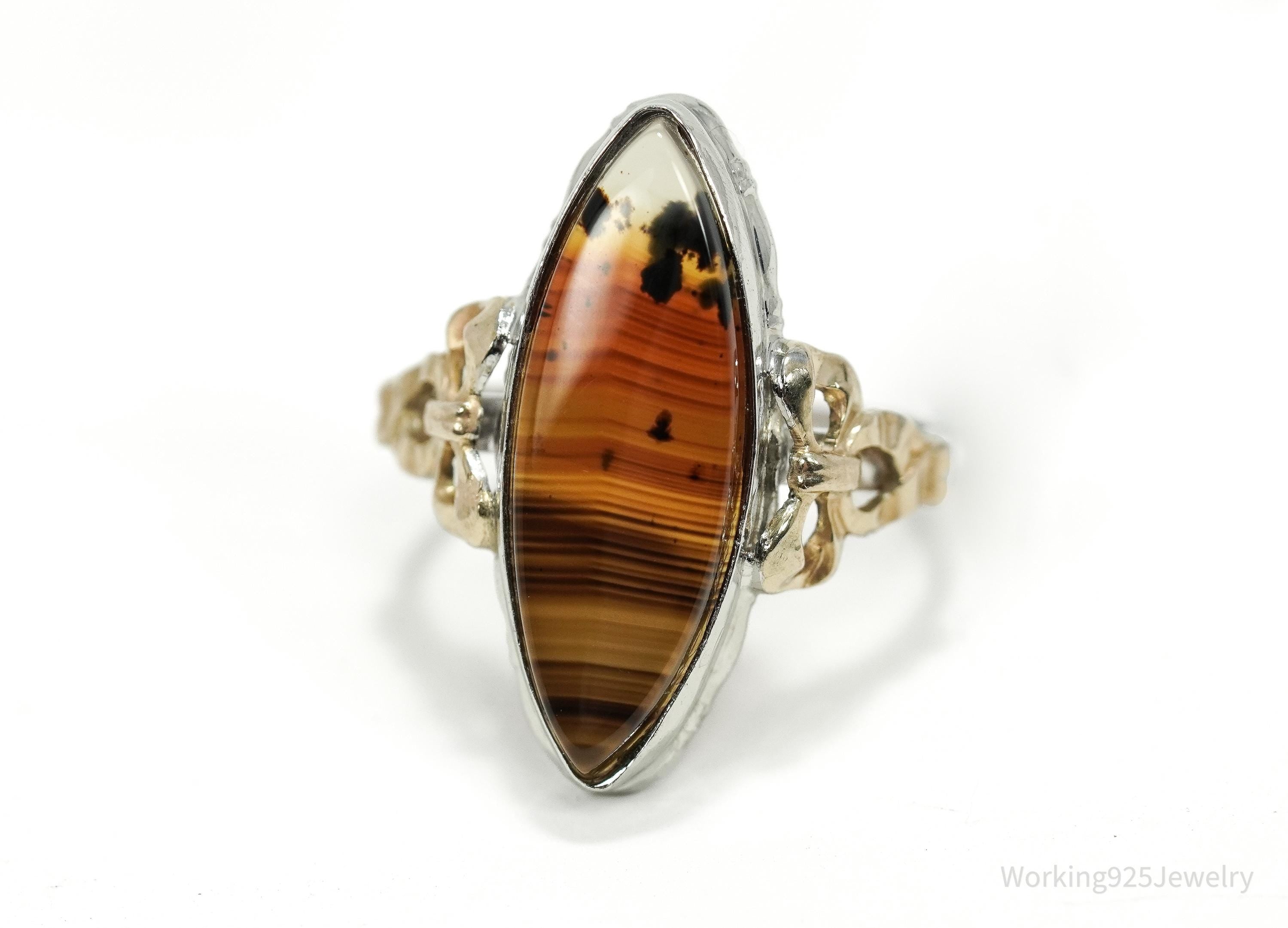 Antique Clark & Coombs 10K Agate Sterling Silver Ring - Size 6.5