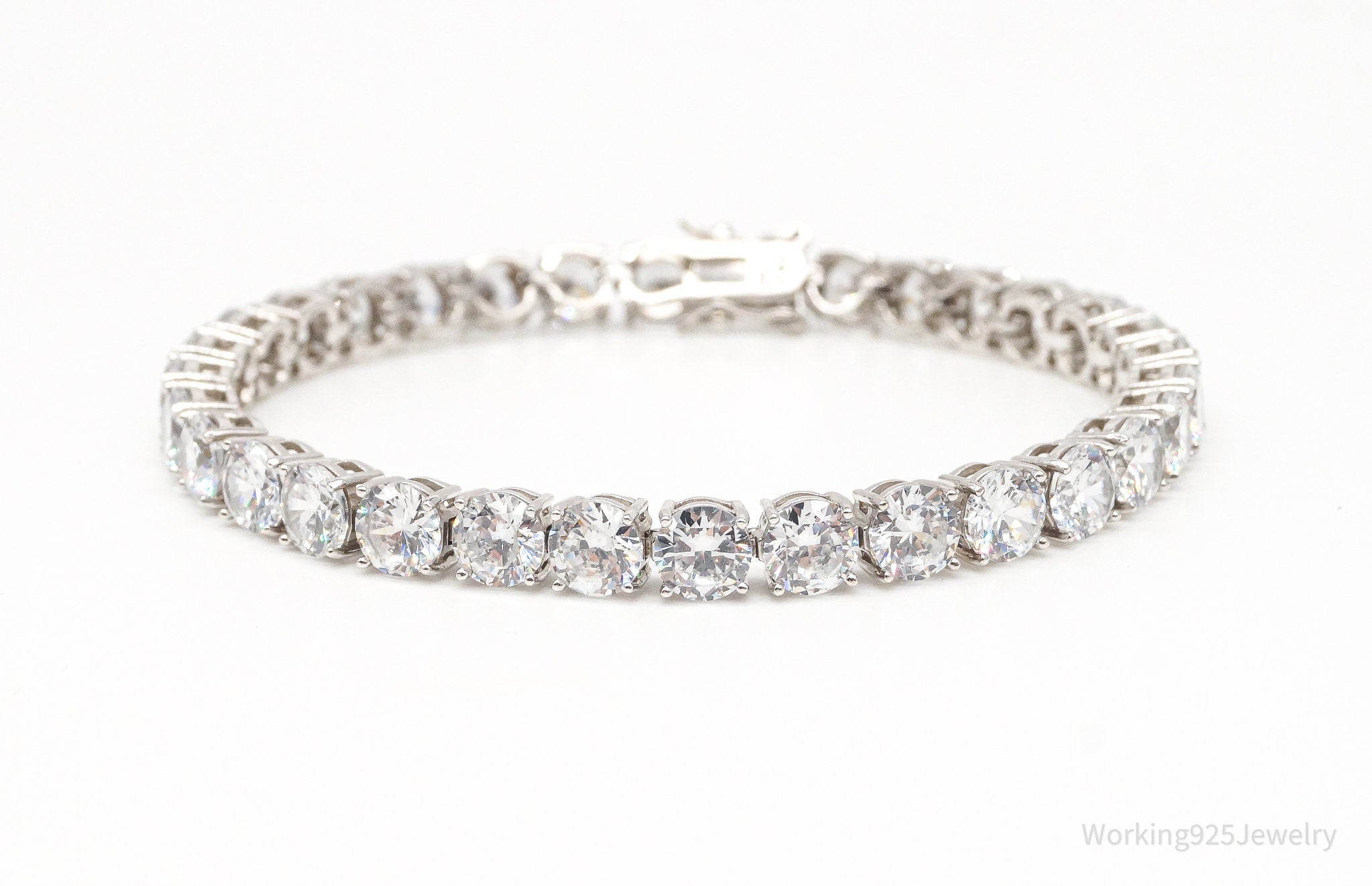 Vintage Designer PAJ Large Cubic Zirconia Sterling Silver Tennis Bracelet