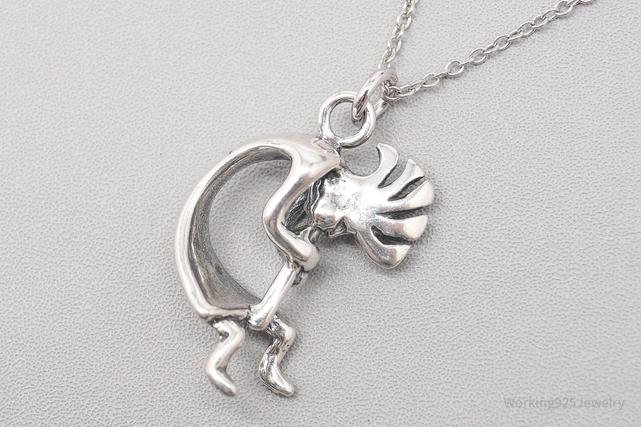 Vintage Native America Dancing Kokopelli Sterling Silver Necklace - 18"