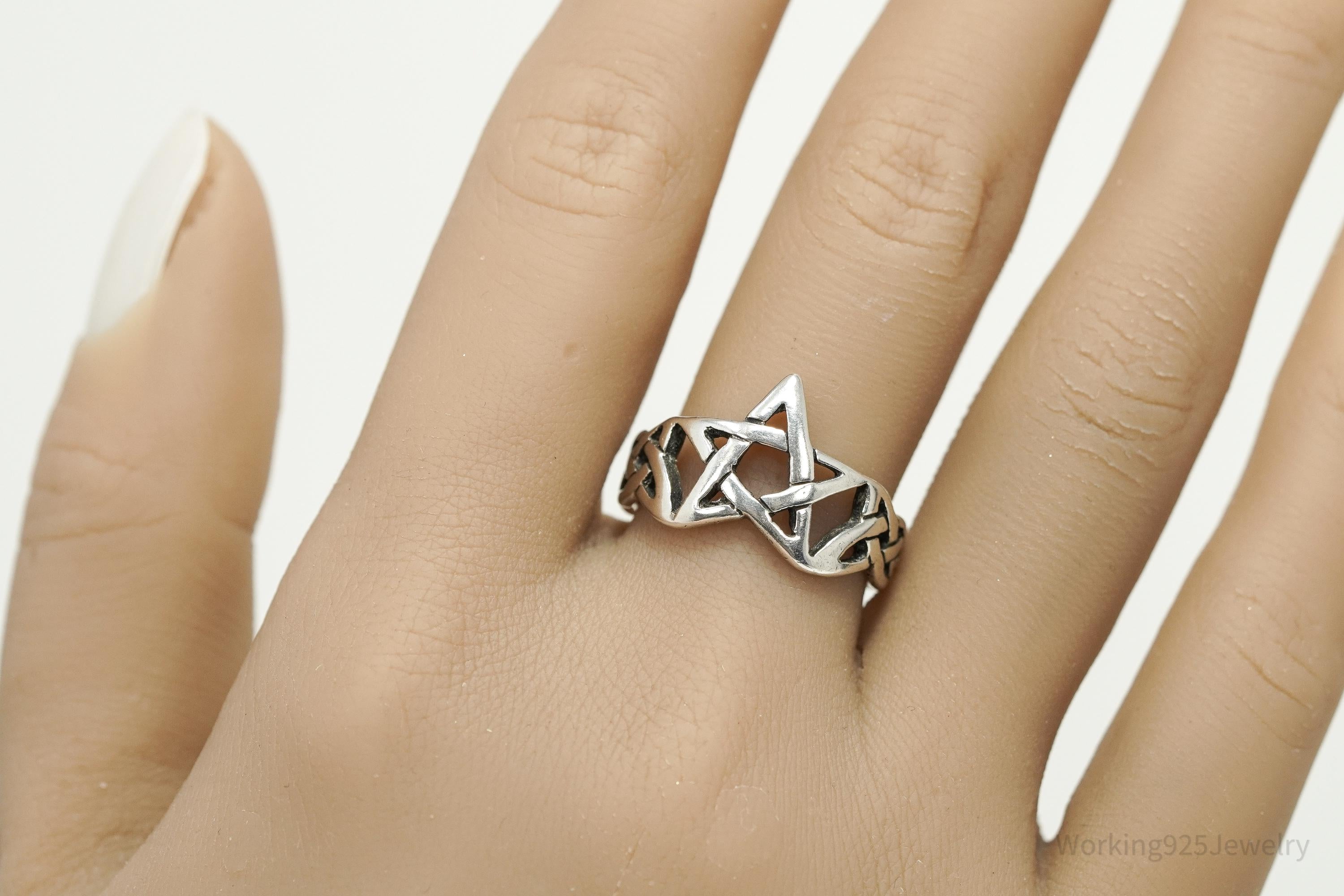 Vintage Pentagram Star Sterling Silver Ring - Size 8.25