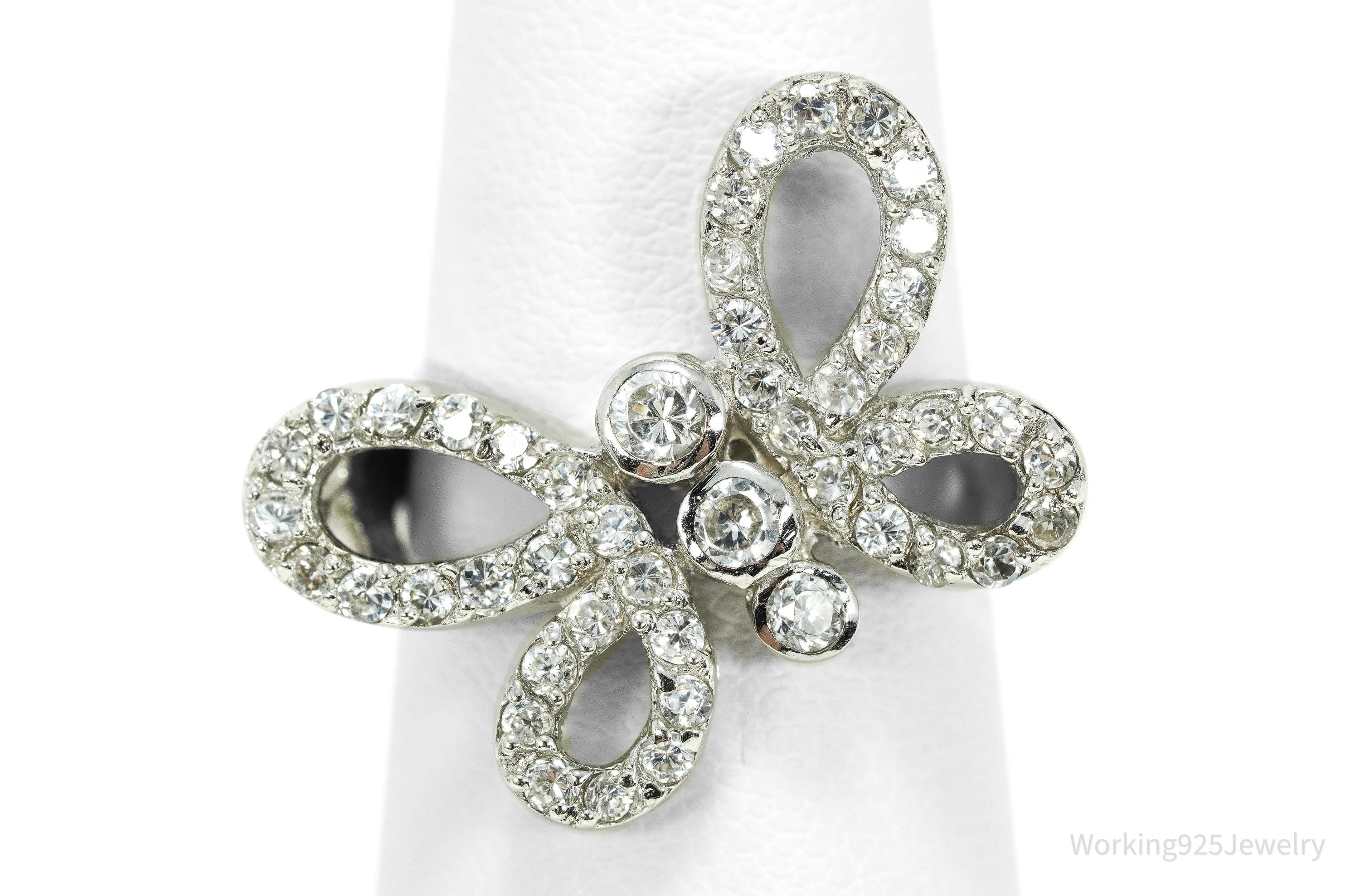 Vintage Cubic Zirconia Butterfly Sterling Silver Ring - Size 6.25