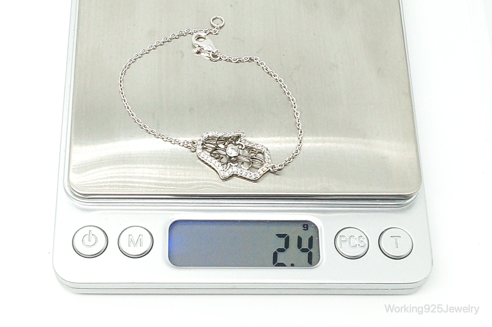 Hand Of Fatima Cubic Zirconia Sterling Silver Bracelet