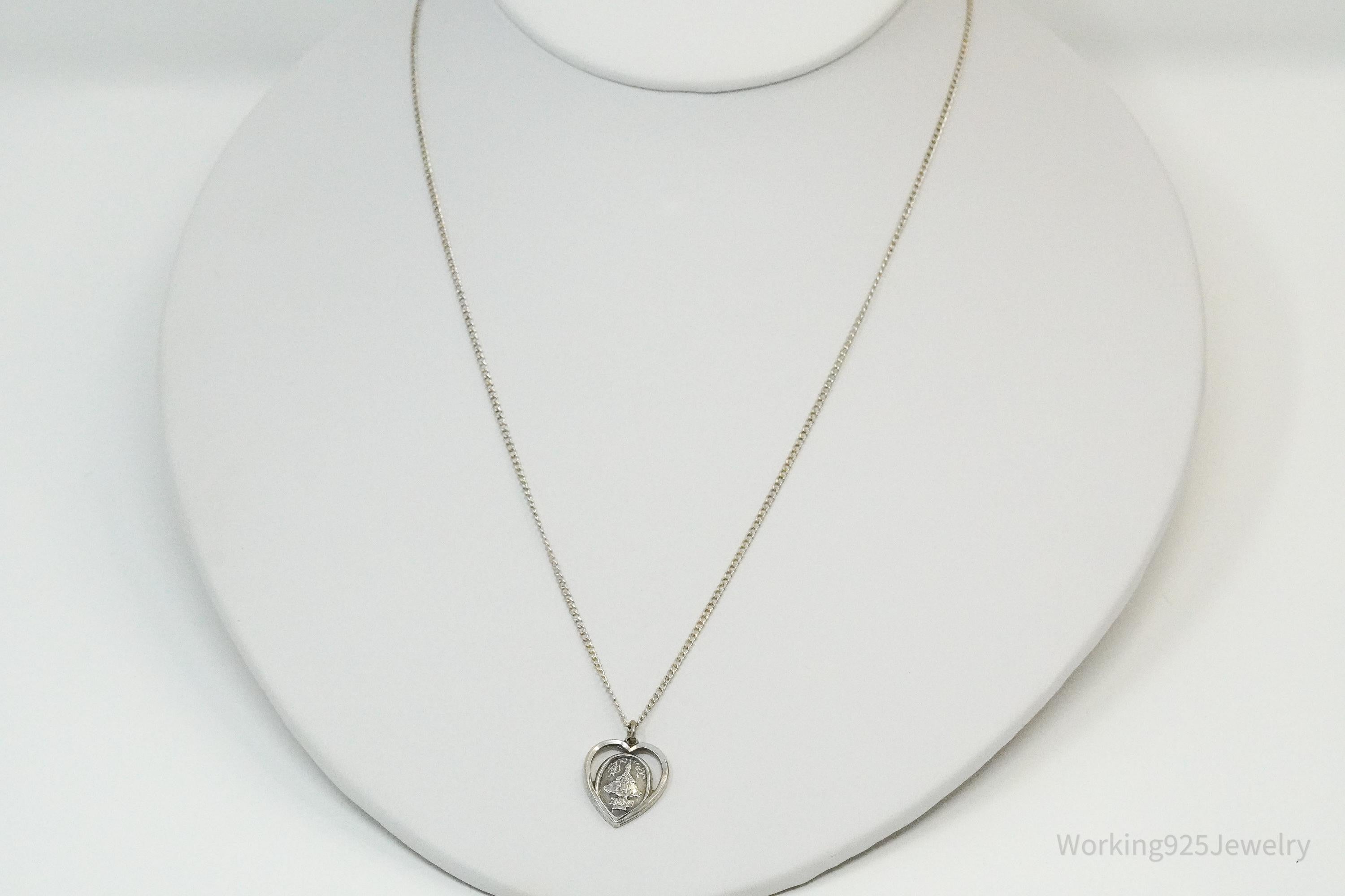 Midcentury Protection Heart Sterling Silver Necklace 20"