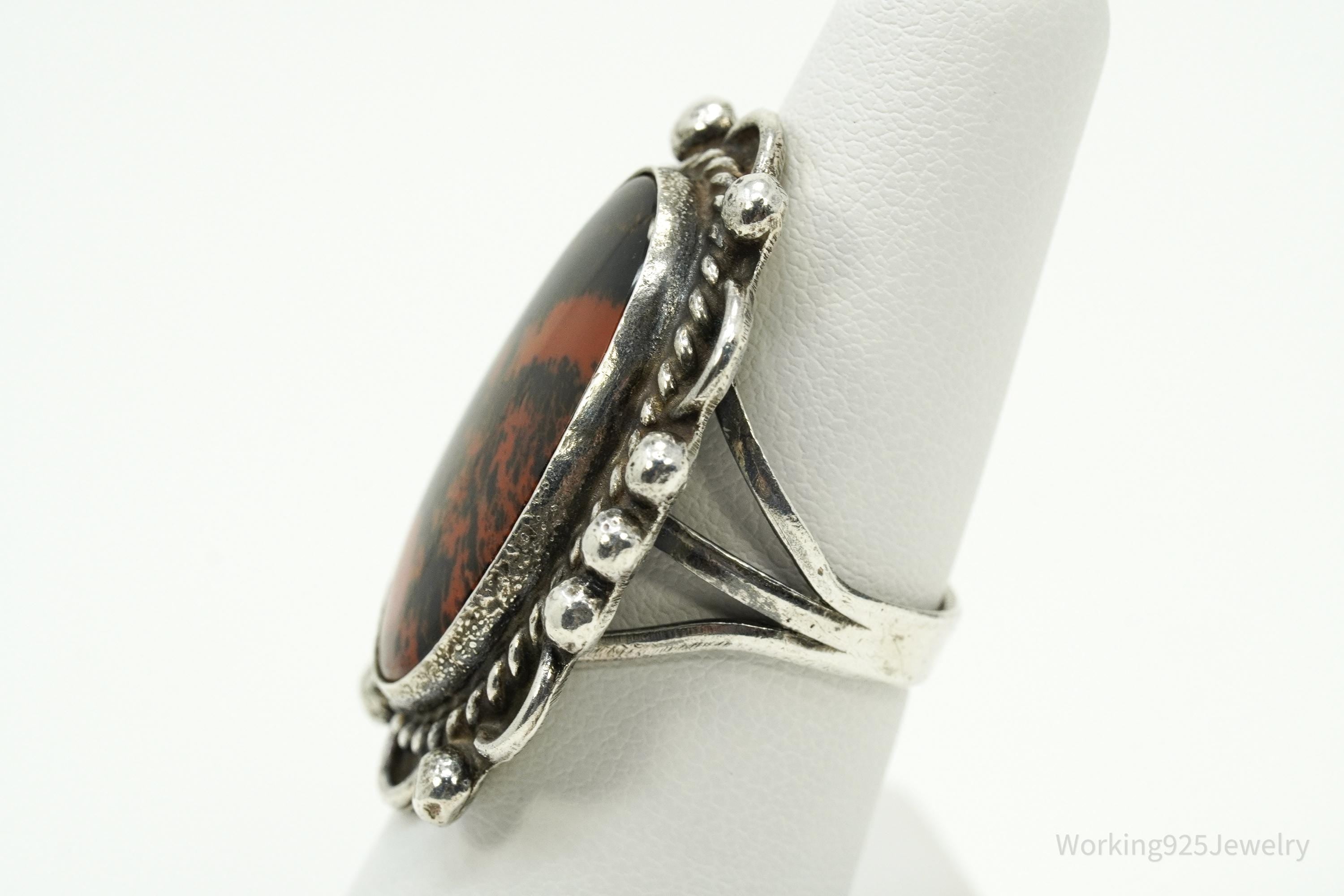 Vintage Native American Petrified Wood Stone Silver Ring - Size 7.25