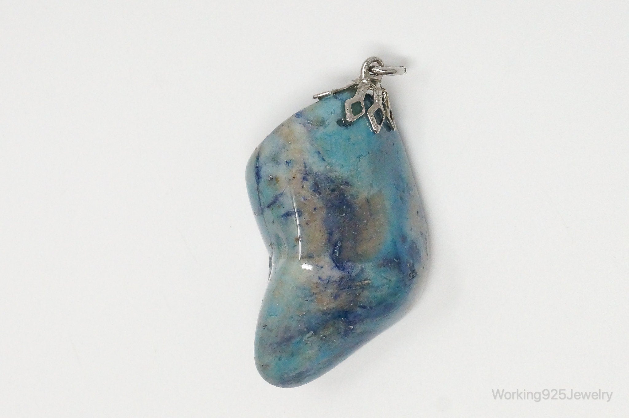 Vintage Large Blue Agate Necklace Pendant