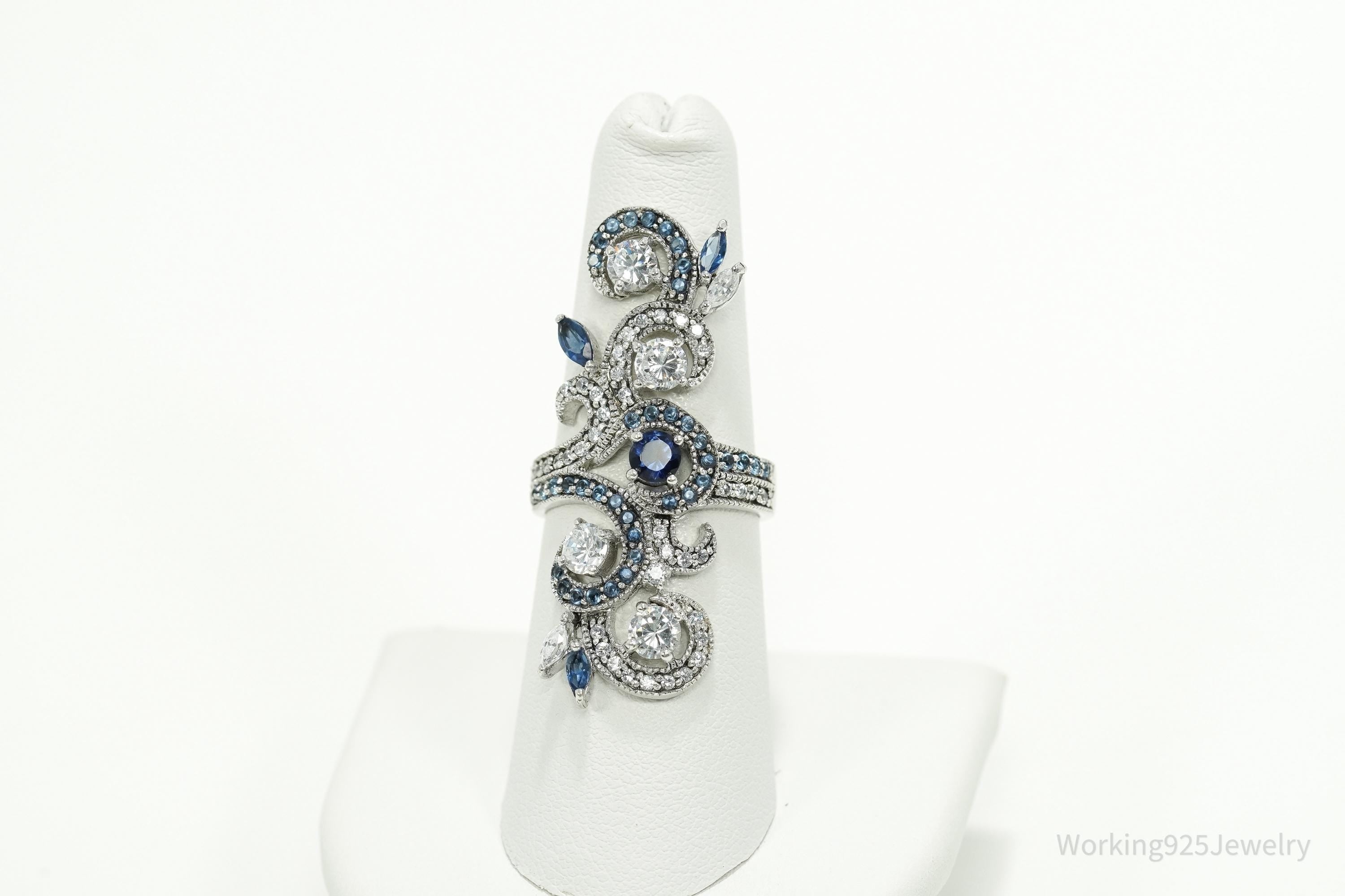 Vintage SETA Faux Blue Sapphire & Cubic Zirconia Sterling Silver Ring - Size 7