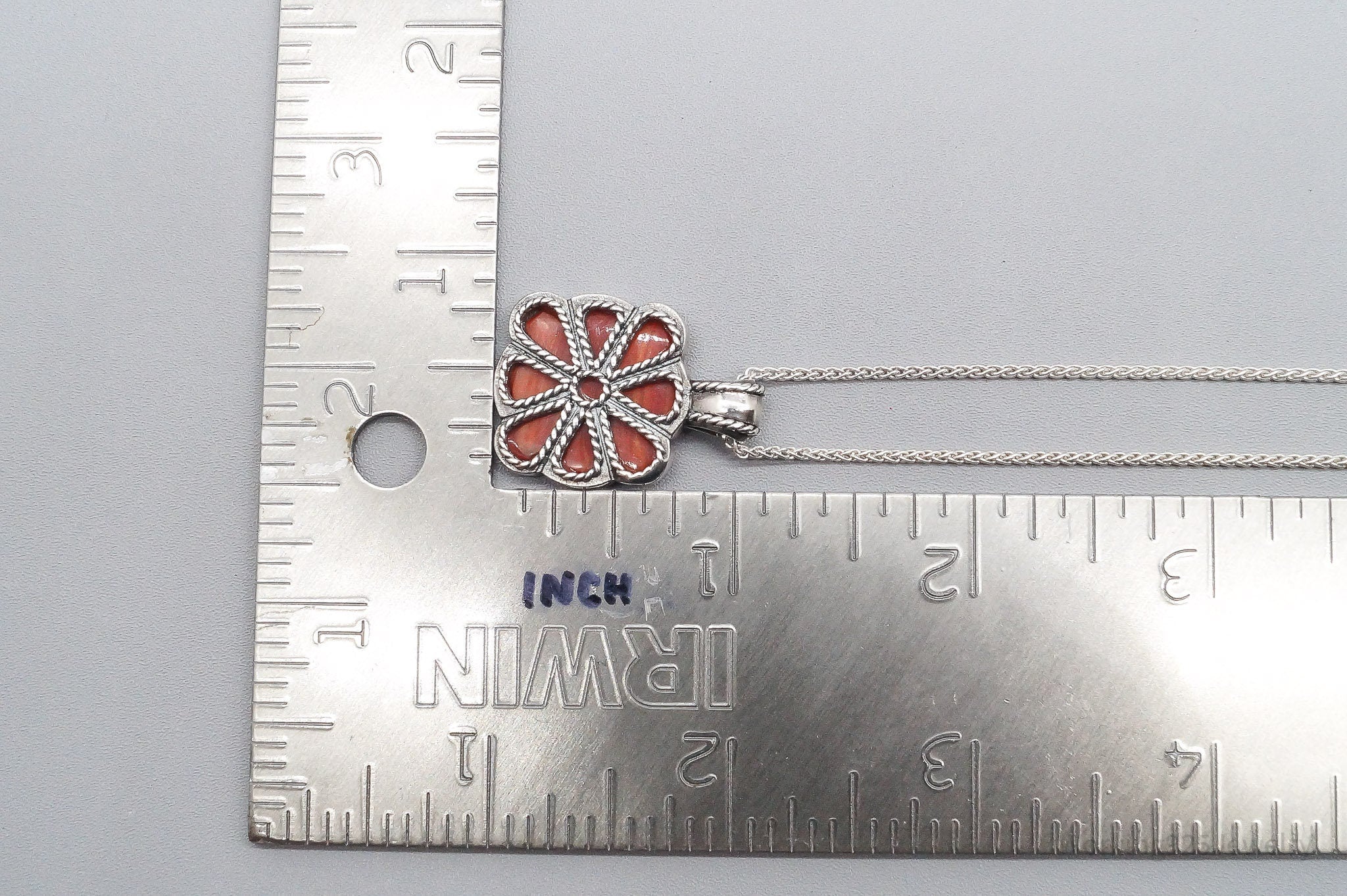 Vintage Spiny Shell Oyster Flower Sterling Silver Necklace 22"