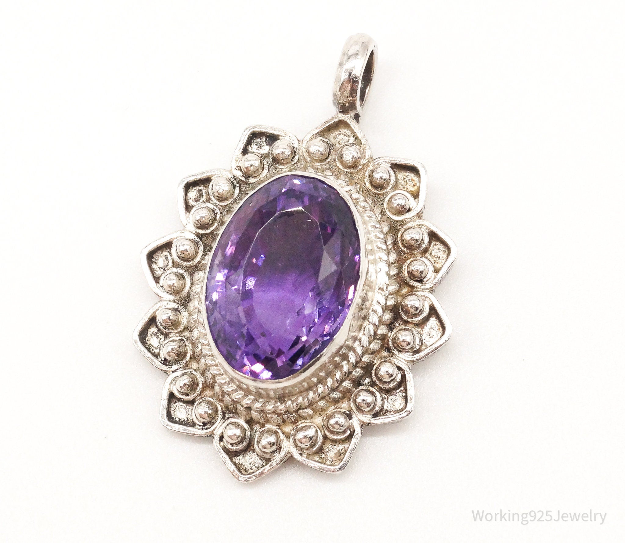 Vintage Large Amethyst Sterling Silver Pendant