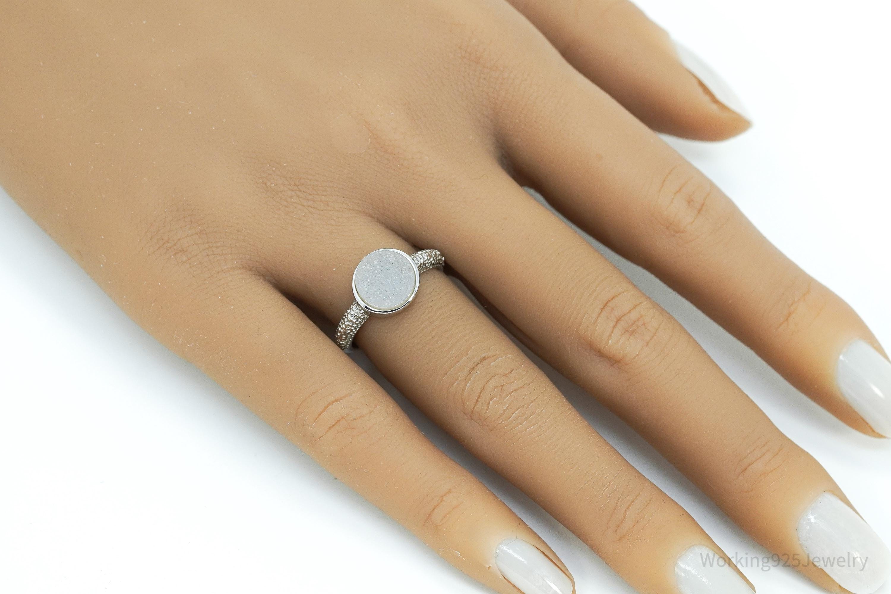 Vintage Druzy Quartz Sterling Silver Ring - Size 7.25