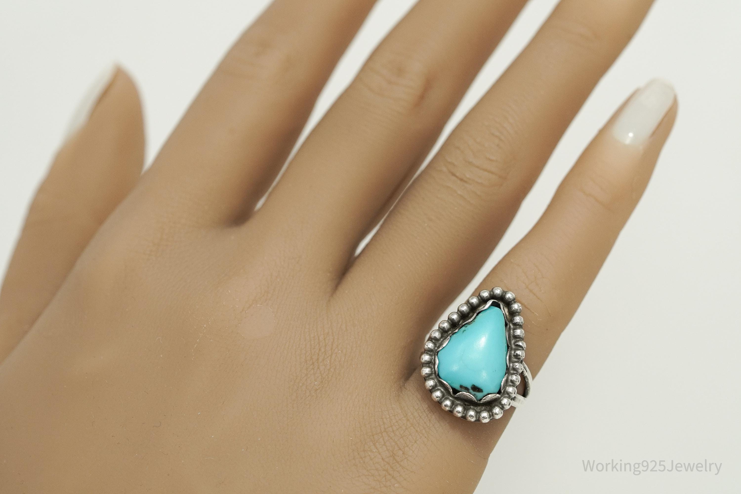 Vintage Handmade Native American Turquoise Sterling Silver Ring - Size 5.75