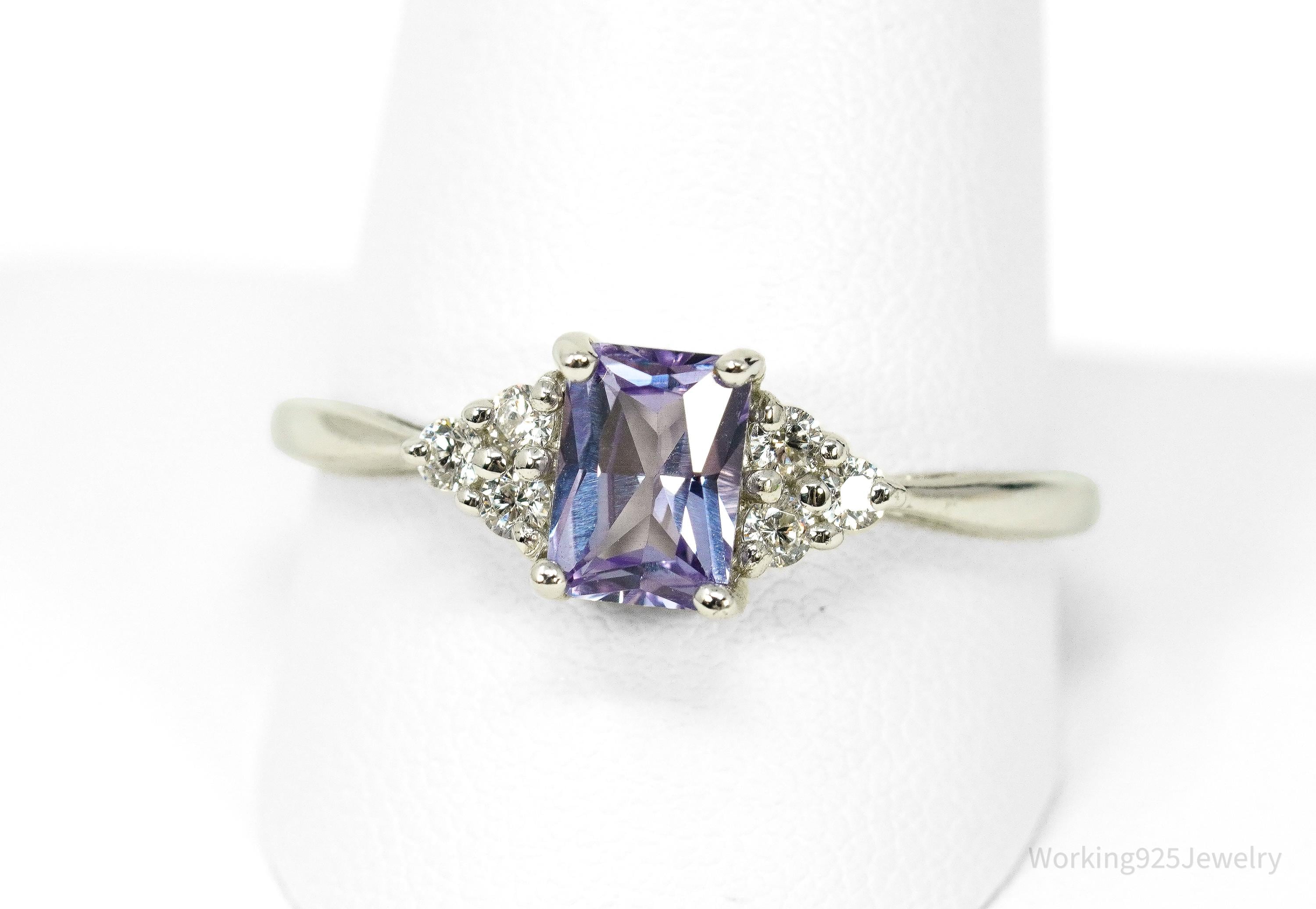 Vintage Color Change Stone & Cubic Zirconia Sterling Silver Ring - Size 11.75