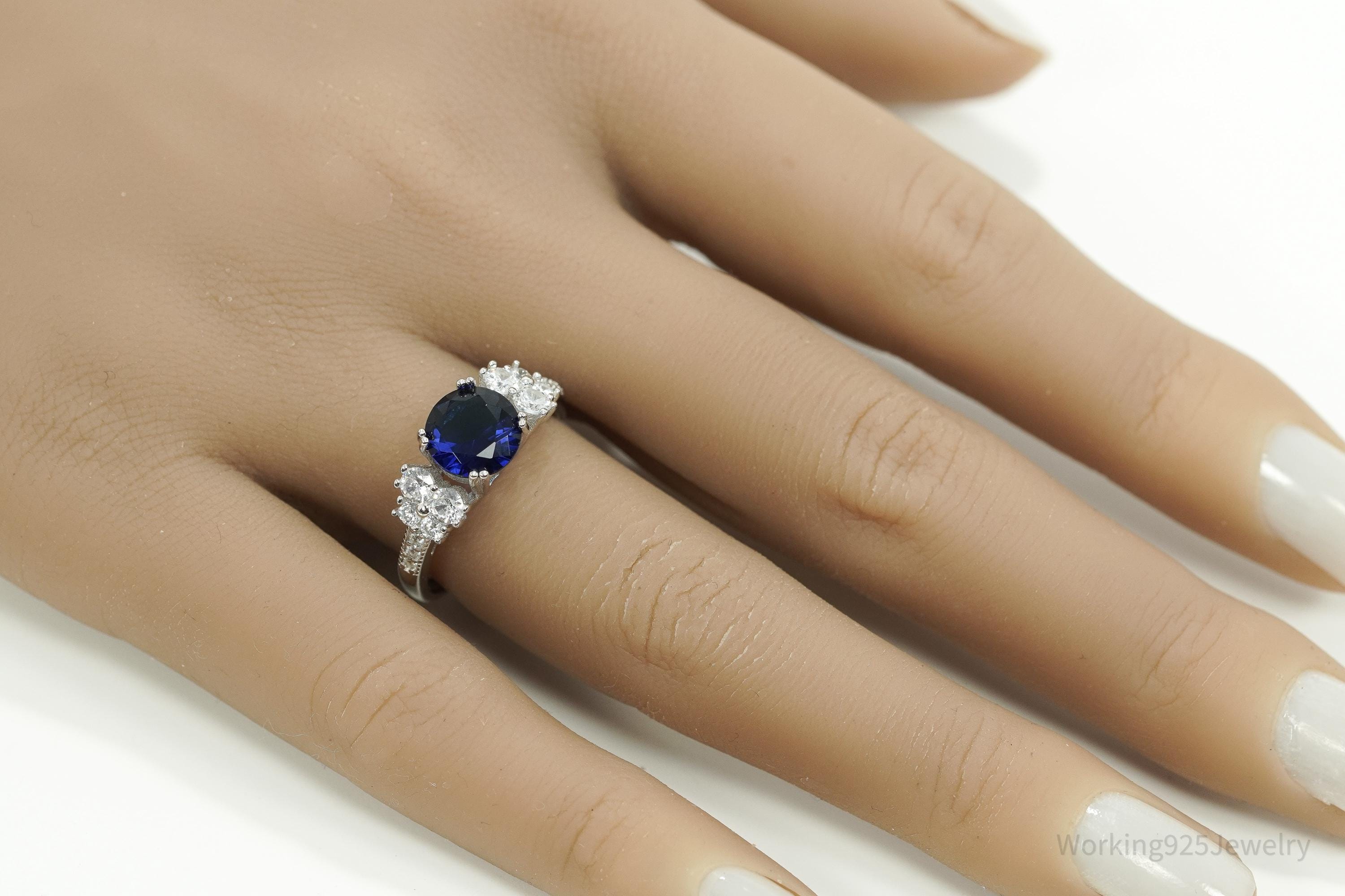 FZN Lab Sapphire Cubic Zirconia Sterling Silver Ring - Size 8