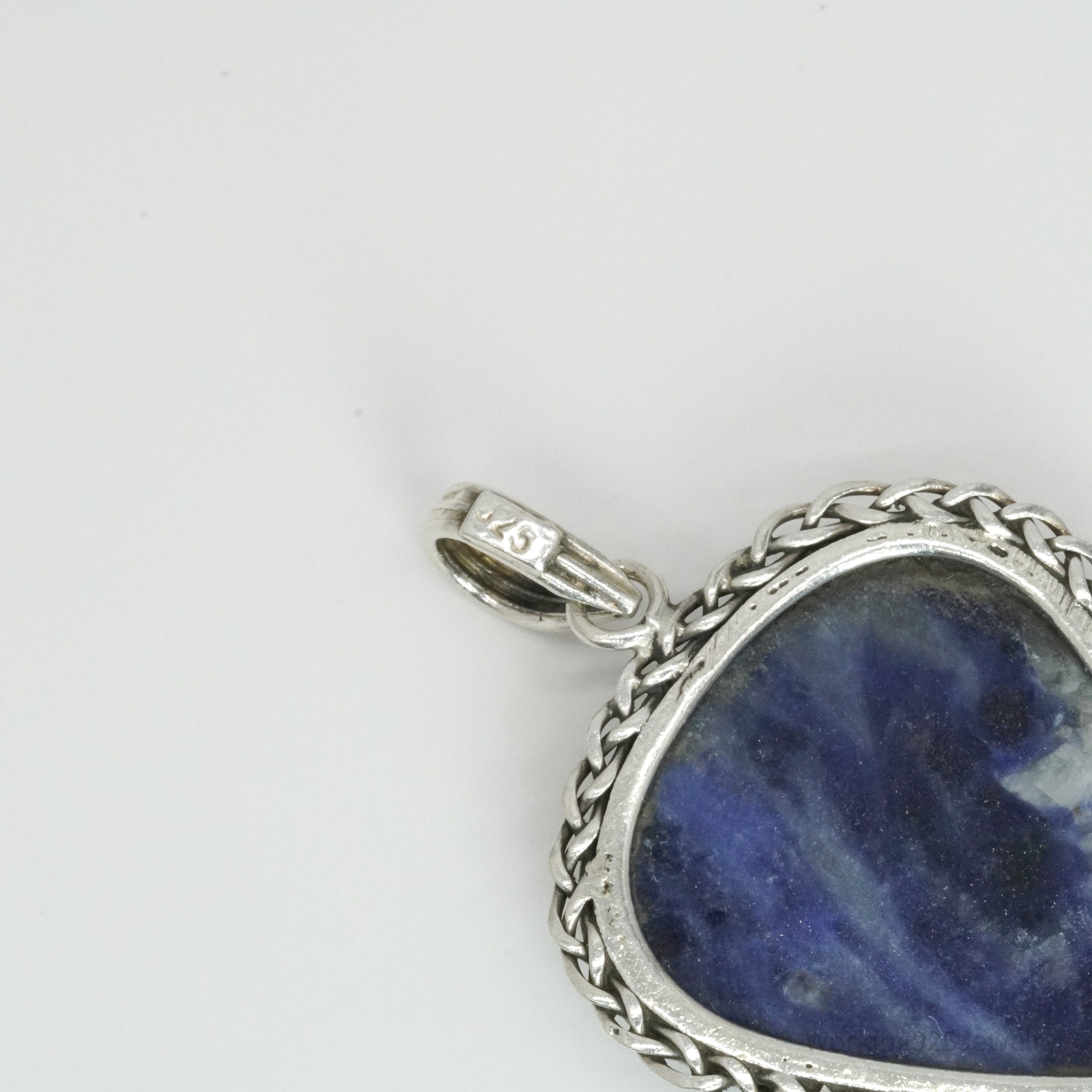 Vintage Sodalite Sterling Silver Pendant 1 7/8"