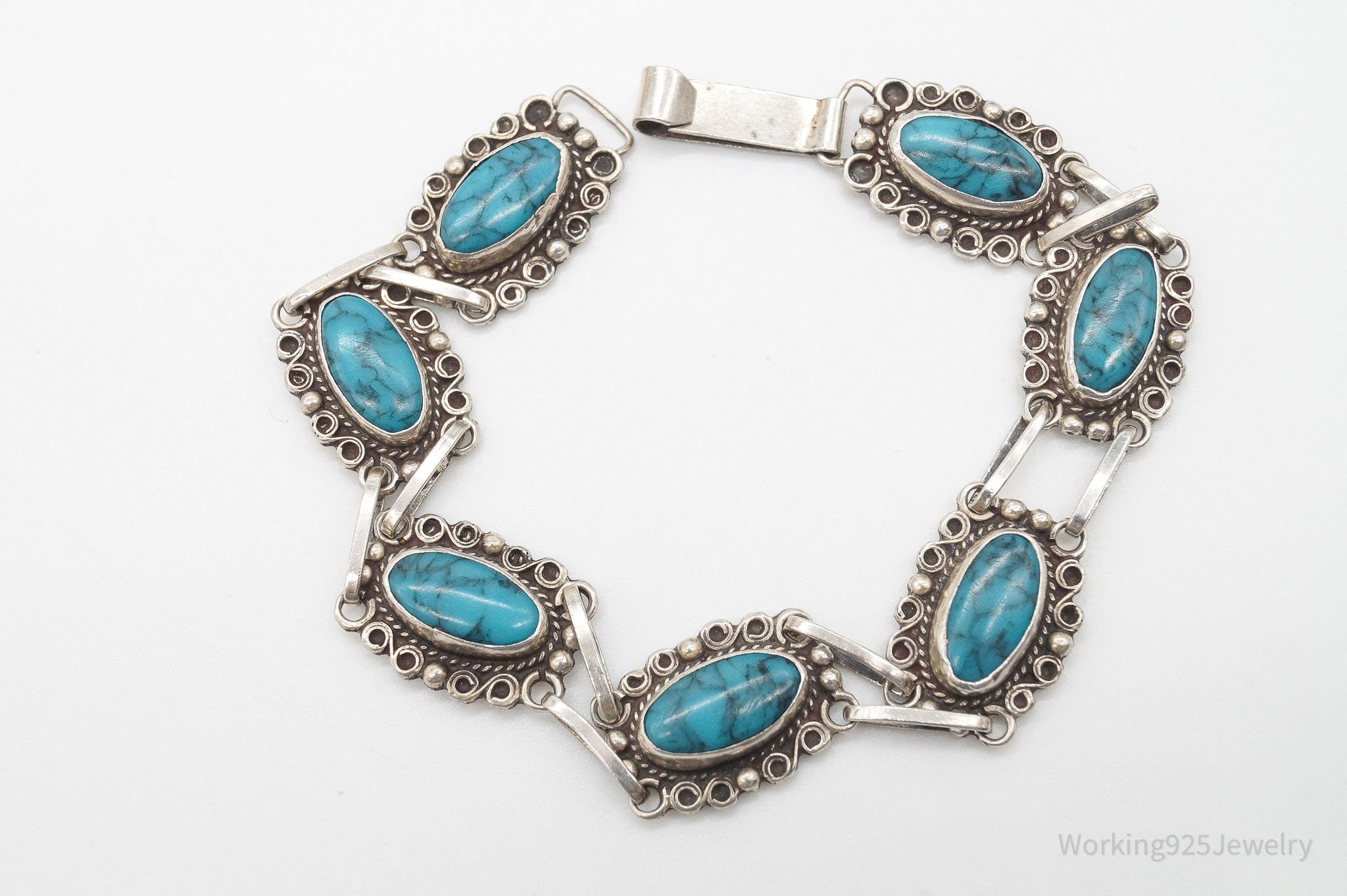 Vintage Handmade Native American Turquoise Sterling Silver Bracelet