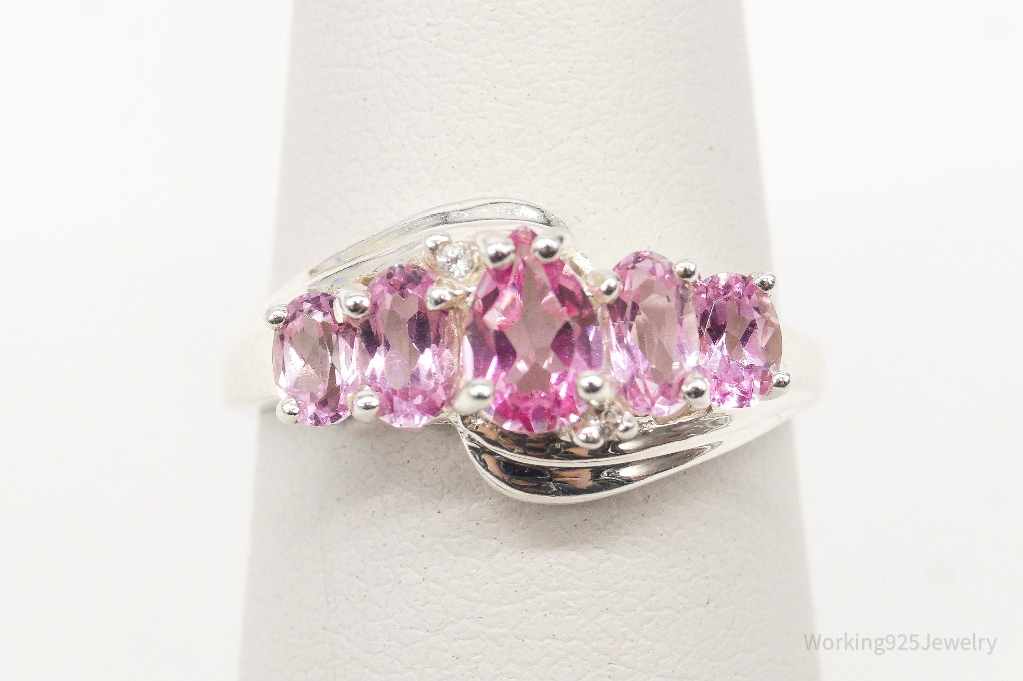 Vintage Pink Topaz Cubic Zirconia Sterling Silver Ring - Size 6