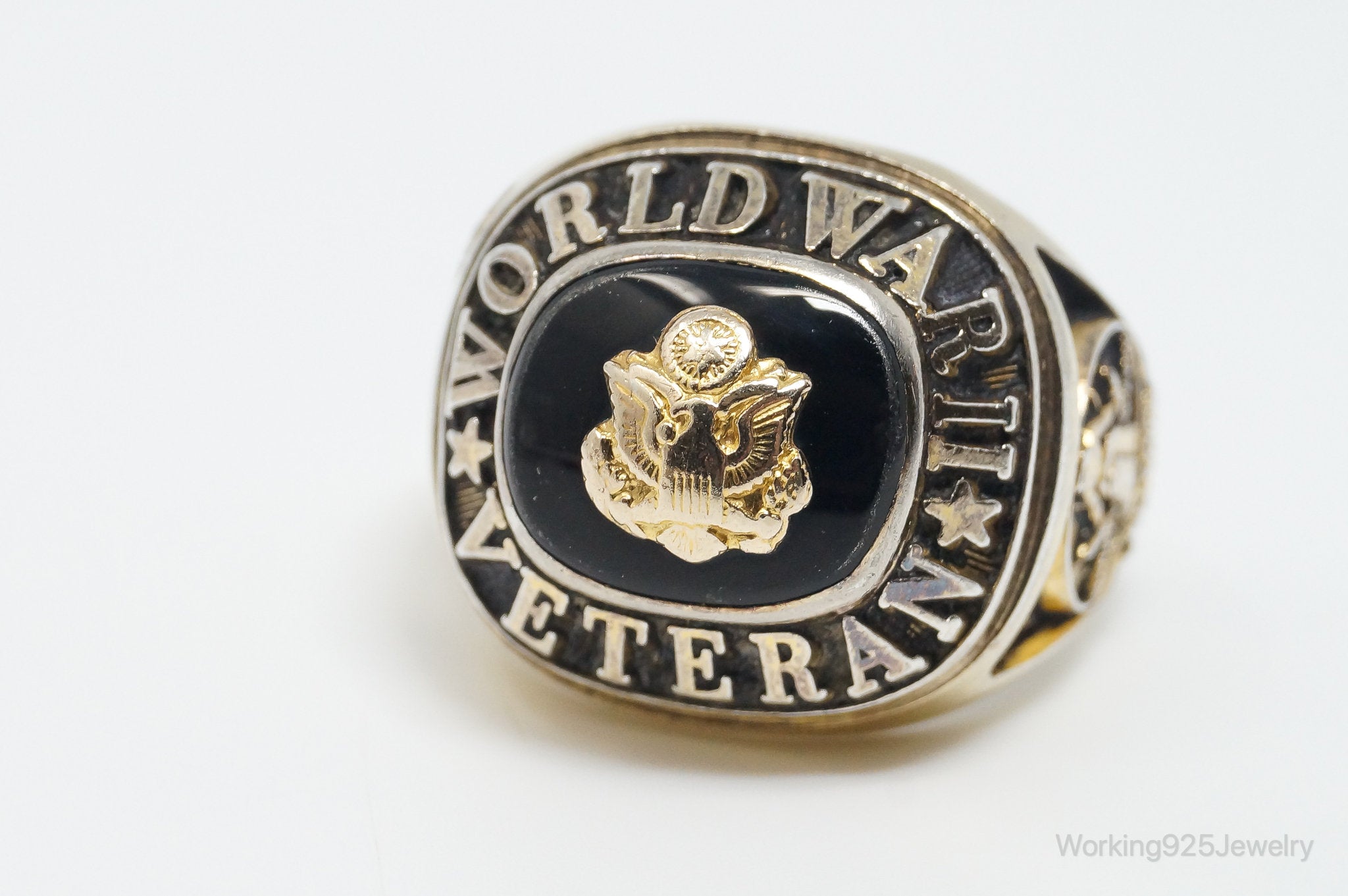 Vintage United States WWII Vet Gold Wash Sterling Silver Ring - Size 10.75