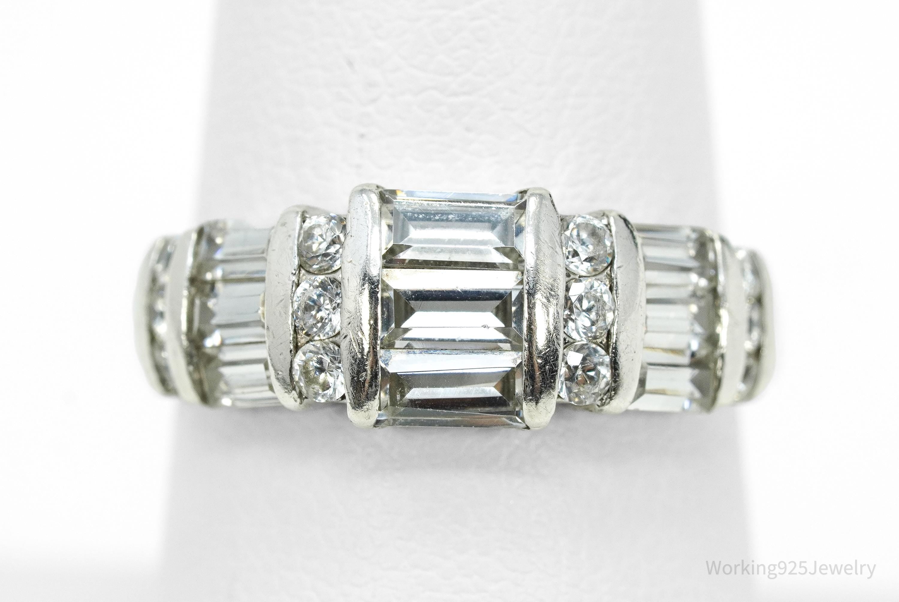 Vintage Cubic Zirconia Sterling Silver Band Ring - Size 7.75