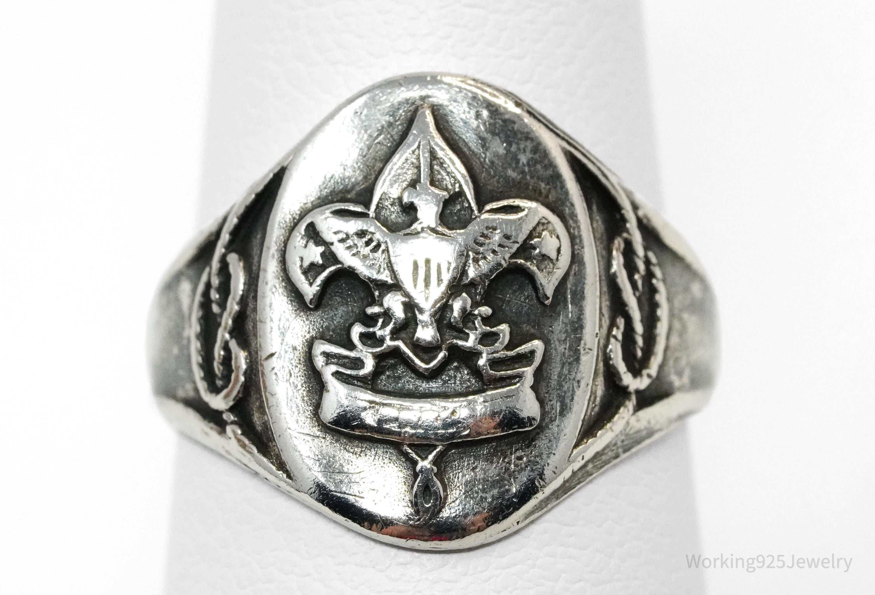 Vintage "Be Prepared" Eagle Scout Sterling Silver Ring - Size 6