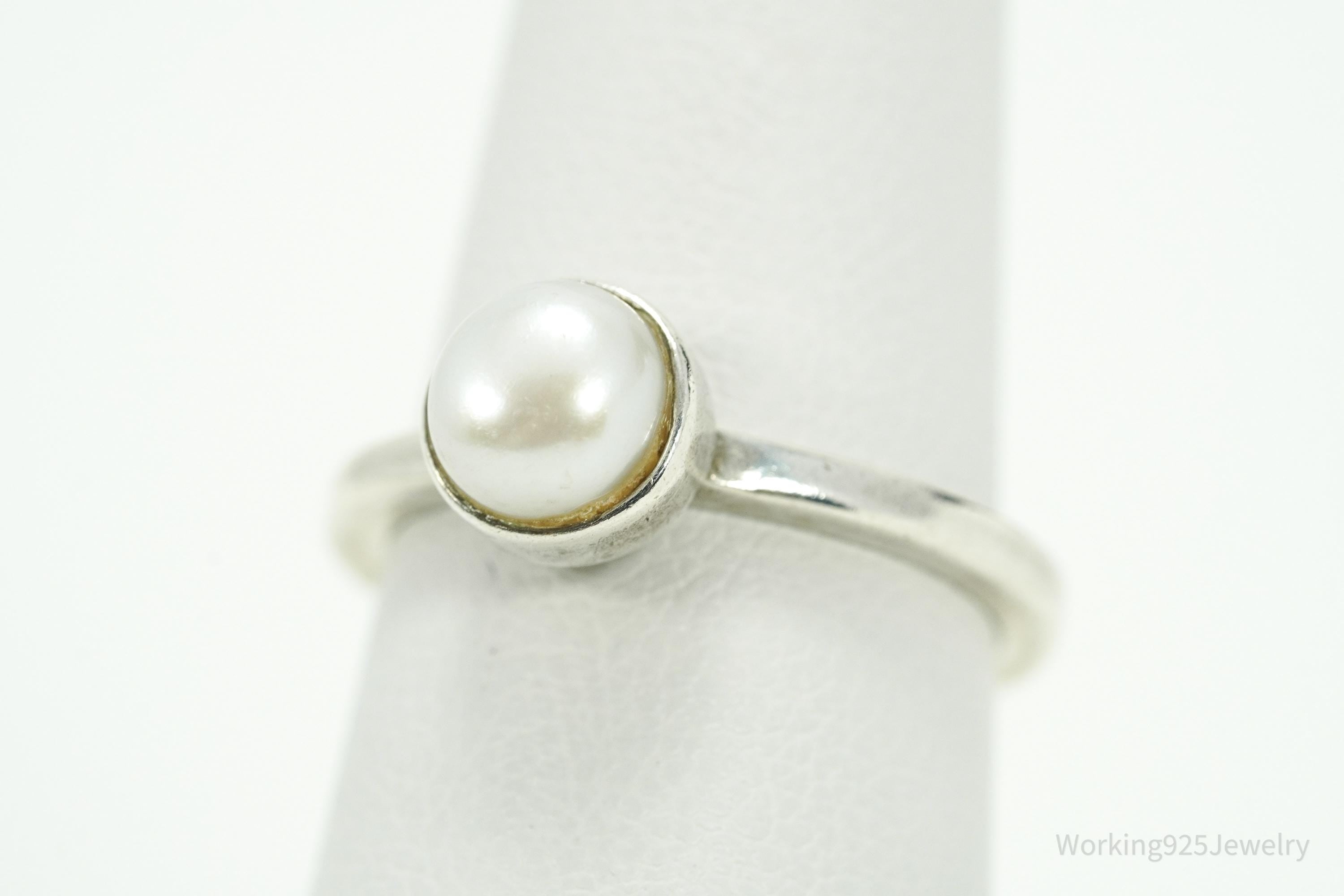 Vintage Pearl Sterling Silver Ring - Size 5