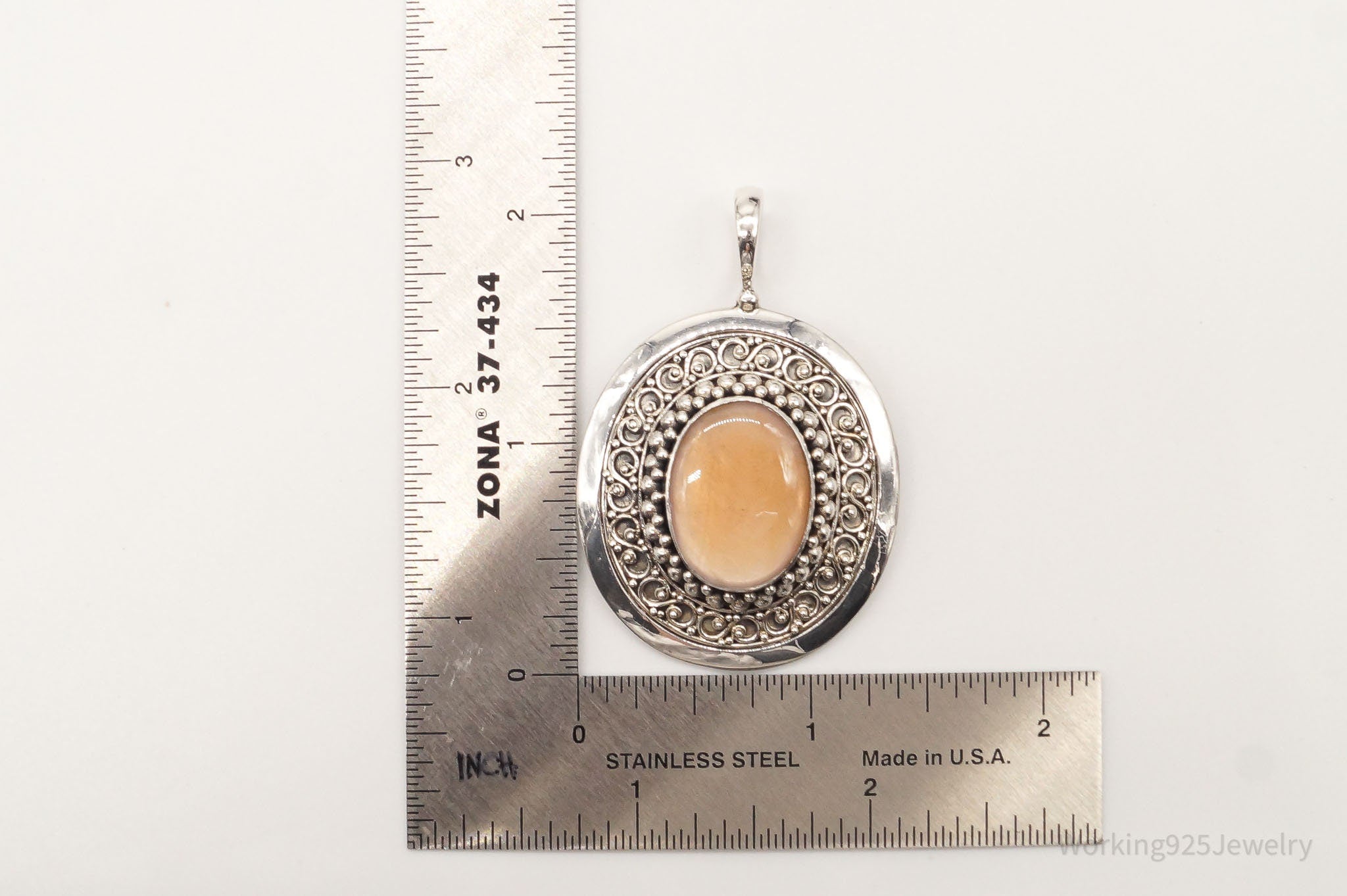 VTG Large Designer BA Suarti Peach Mother Of Pearl Sterling Silver Pendant