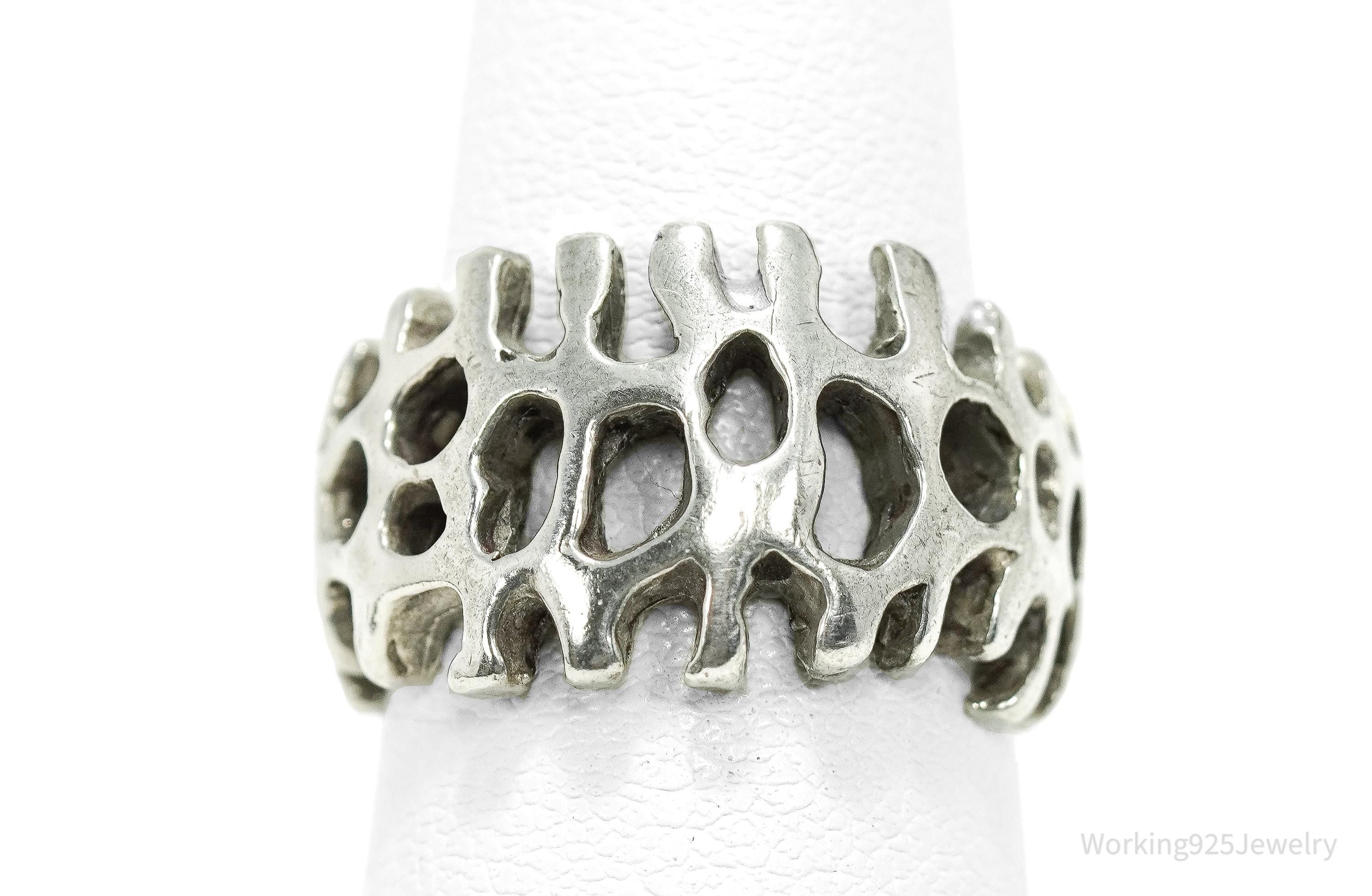 Vintage Brutalist Modernist Silver Ring - Size 5.75