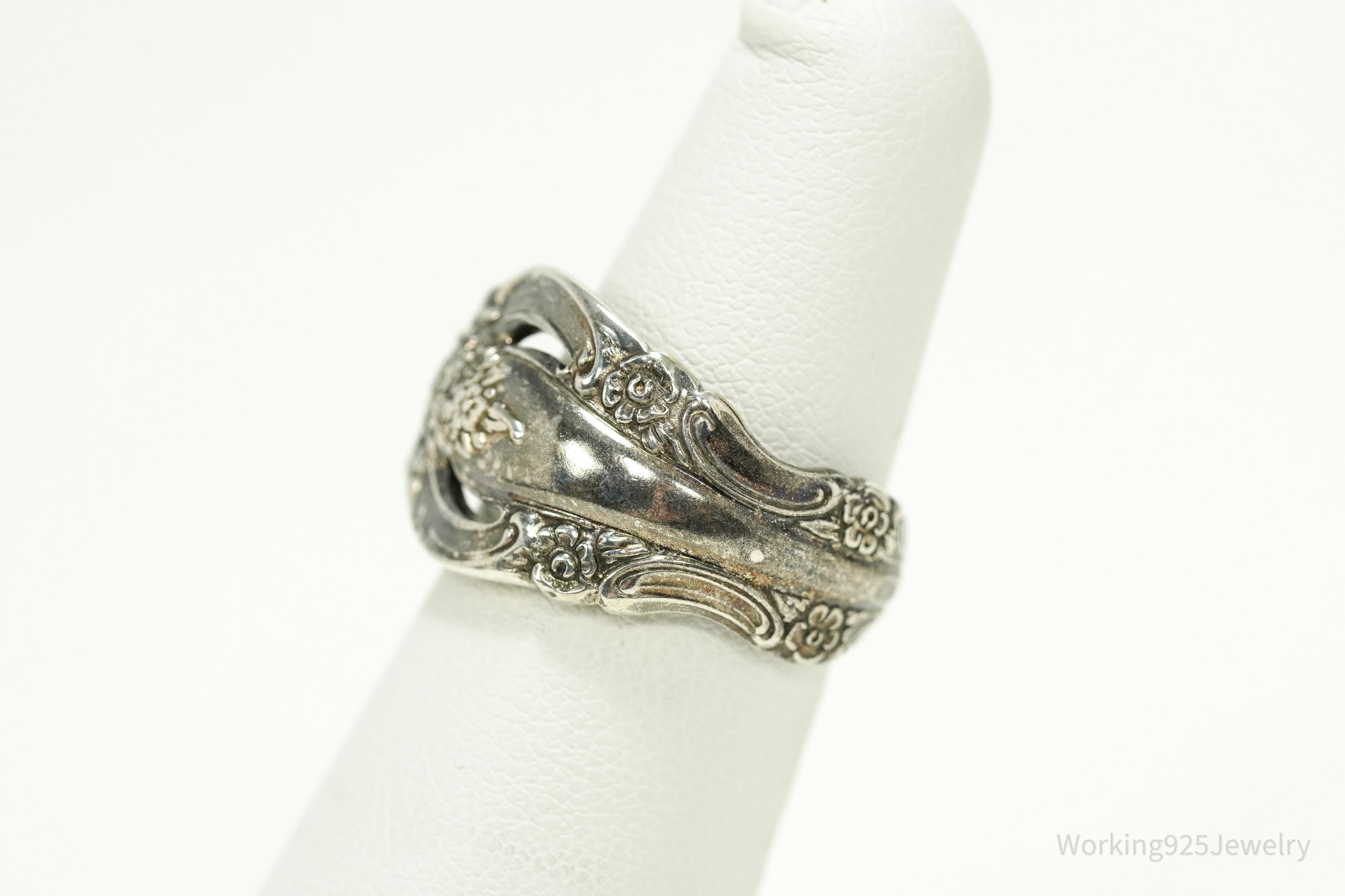 Antique Oneida "Community" Sterling Silver Floral Pattern Spoon Ring - Size 5.5