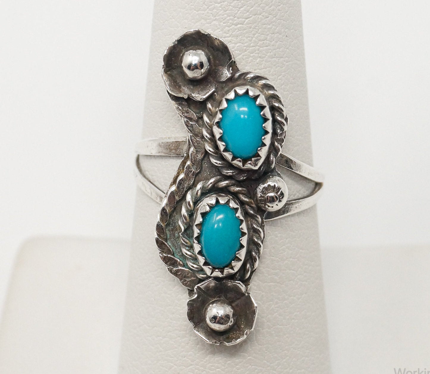 Vintage Native American Unsigned Turquoise Sterling Silver Ring - Sz 7.5